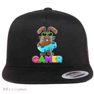Gamer Easter Bunny Flat Bill Trucker Hat