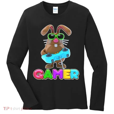 Gamer Easter Bunny Women's Long Sleeve Shirt in the selected color
