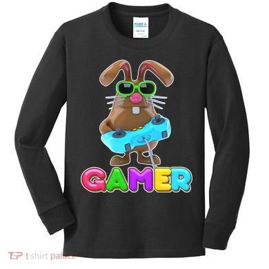 Gamer Easter Bunny Kids Long Sleeve Shirt