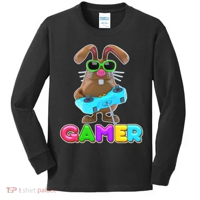 Gamer Easter Bunny Kids Long Sleeve Shirt
