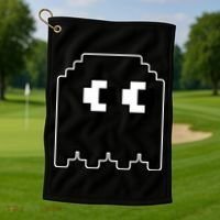 Gamer Retro Pixel Ghost Funny Halloween Golf Towel thumb 1