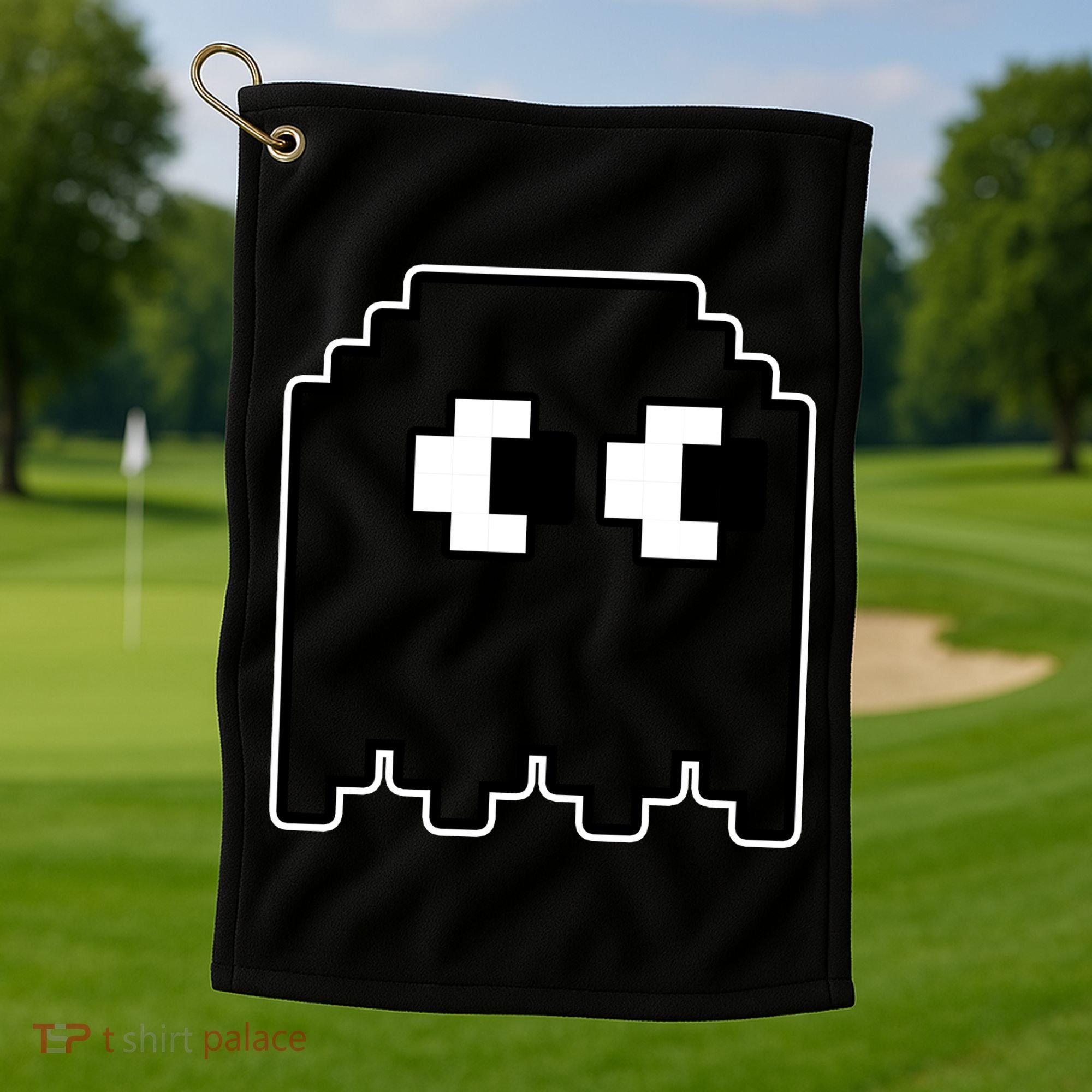 Gamer Retro Pixel Ghost Funny Halloween Golf Towel