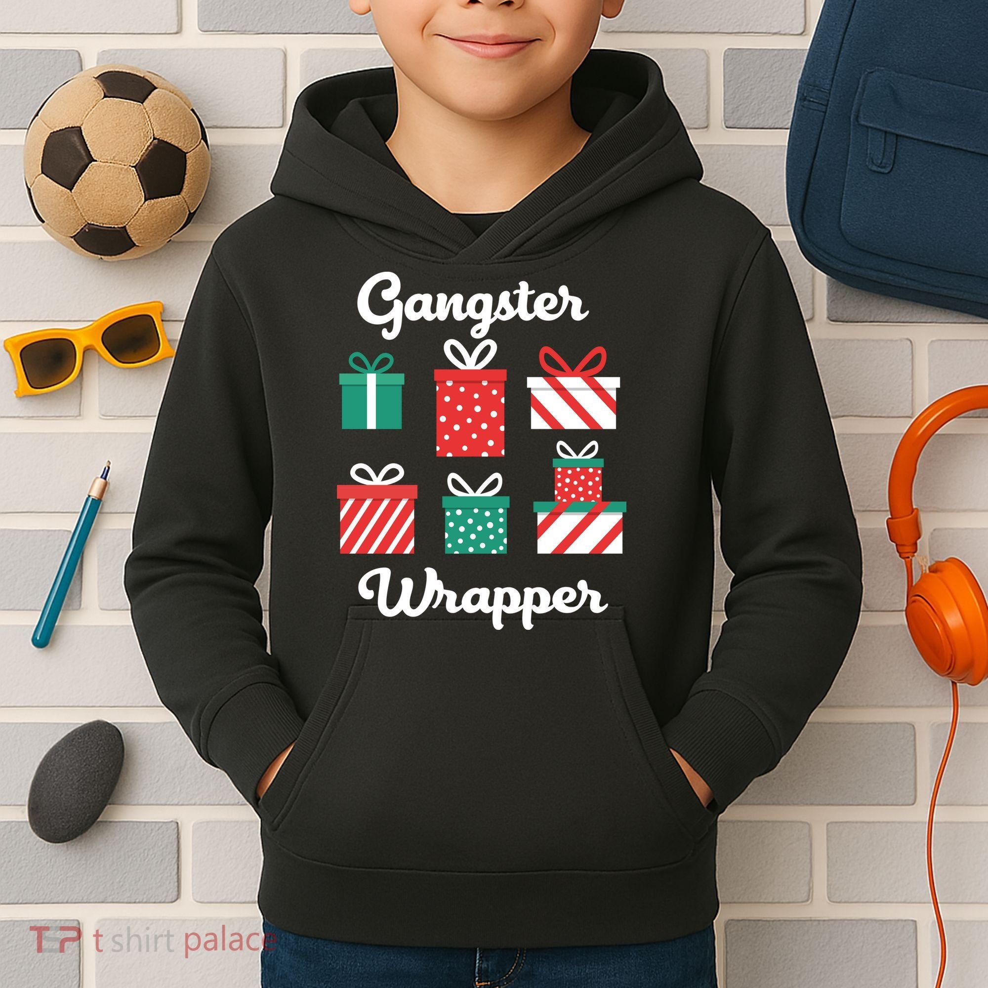 Gangsta Wrapper Funny Christmas Gift Kids Hoodie