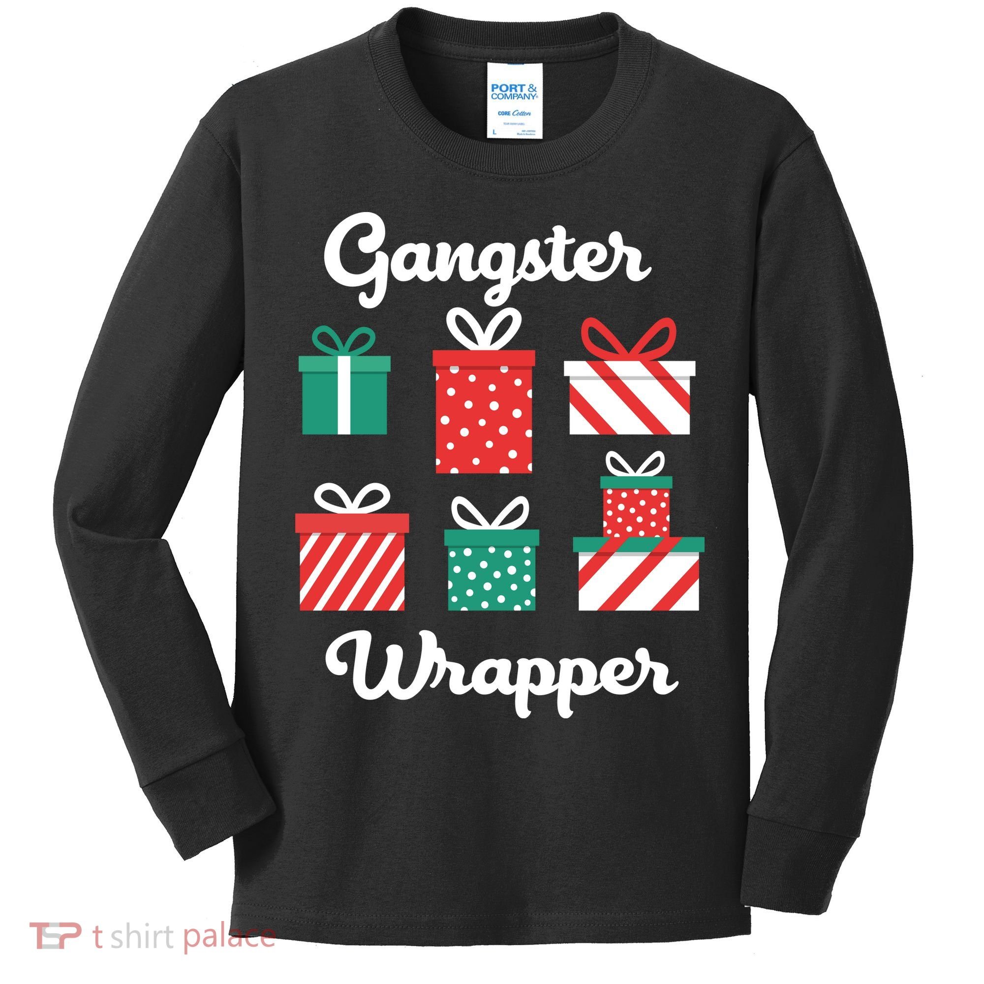 Gangsta Wrapper Funny Christmas Gift Kids Long Sleeve Shirt