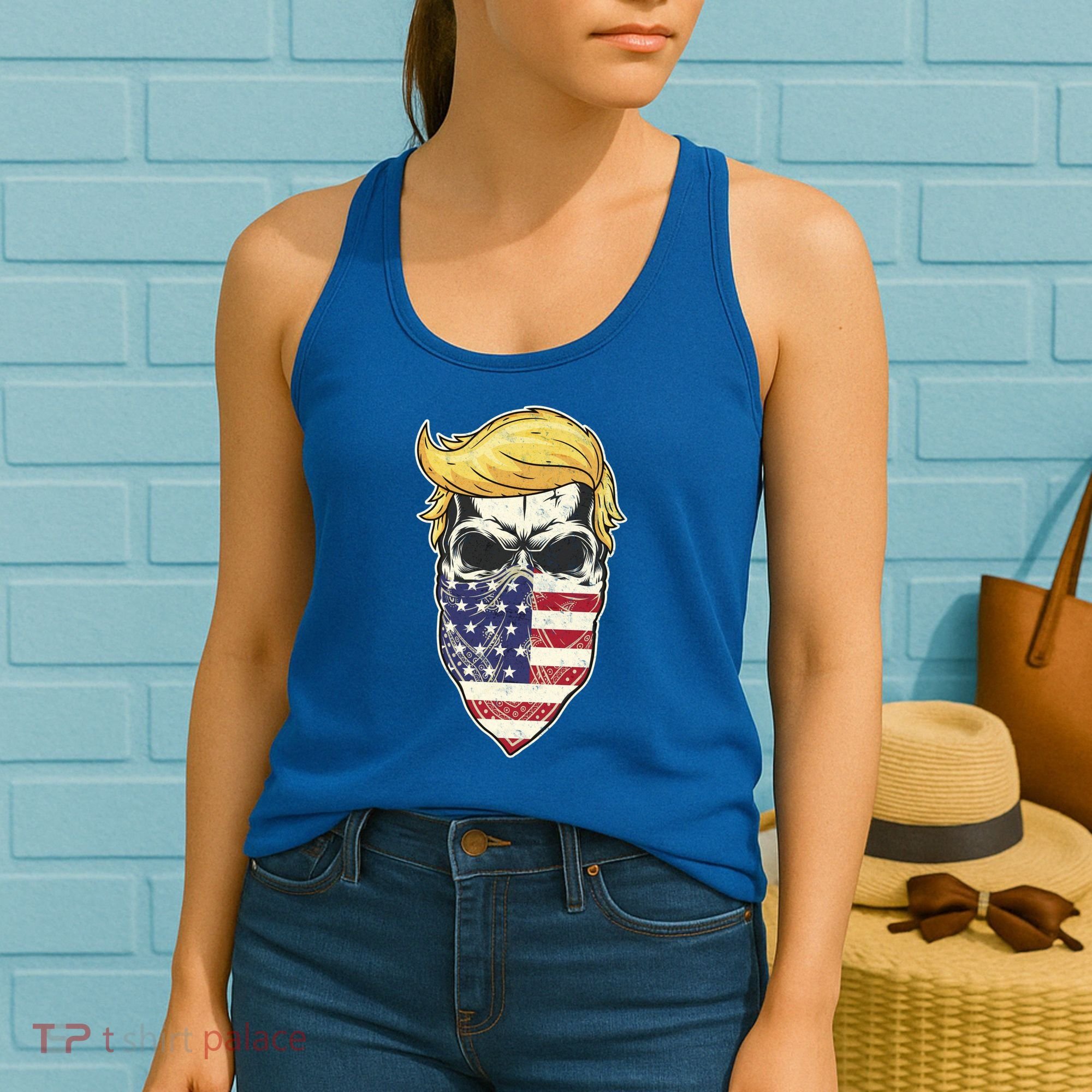 Gangster Trump USA Bandanna Skull Women's Tank Top