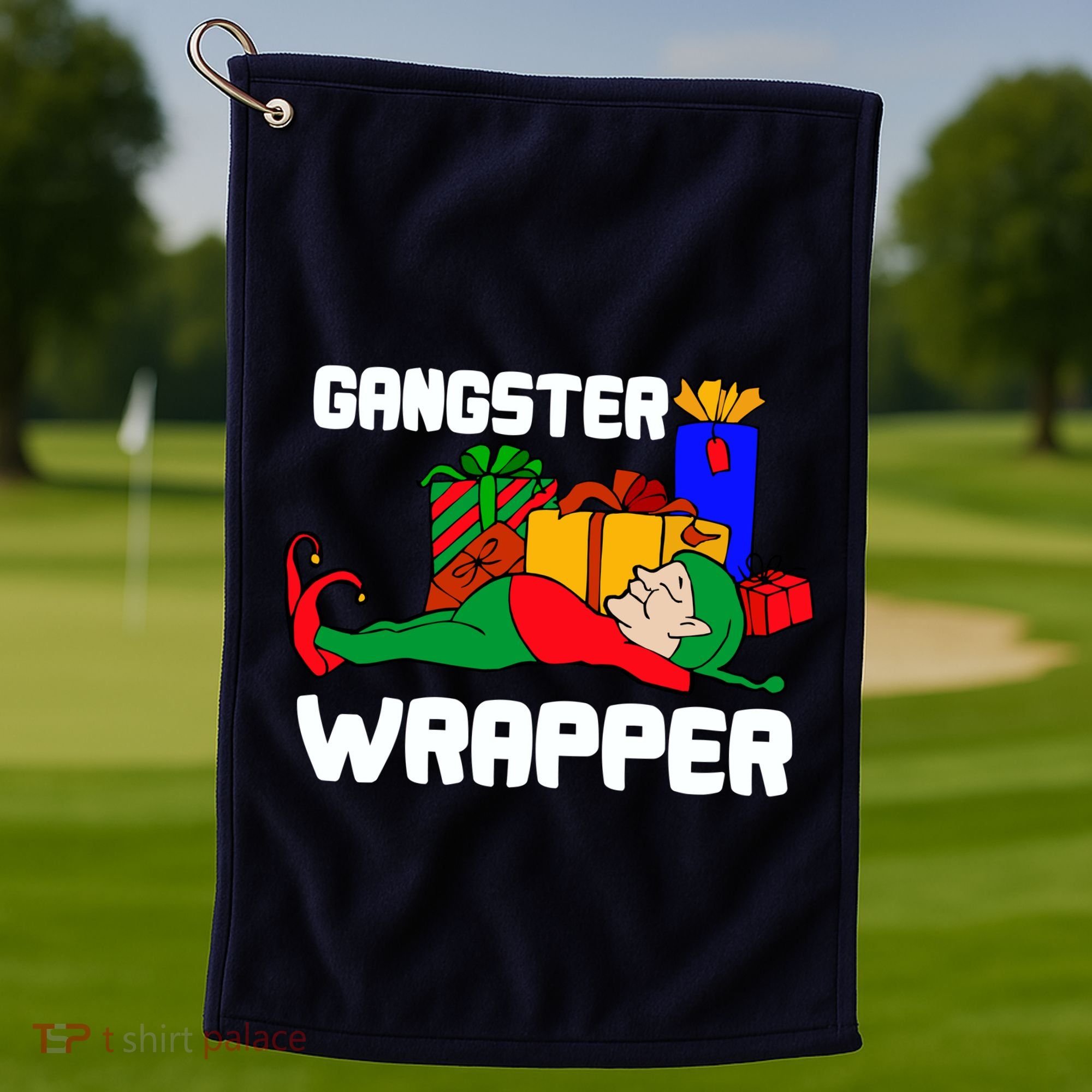 Gangster Wrapper Elf Gift Wrapping Golf Towel