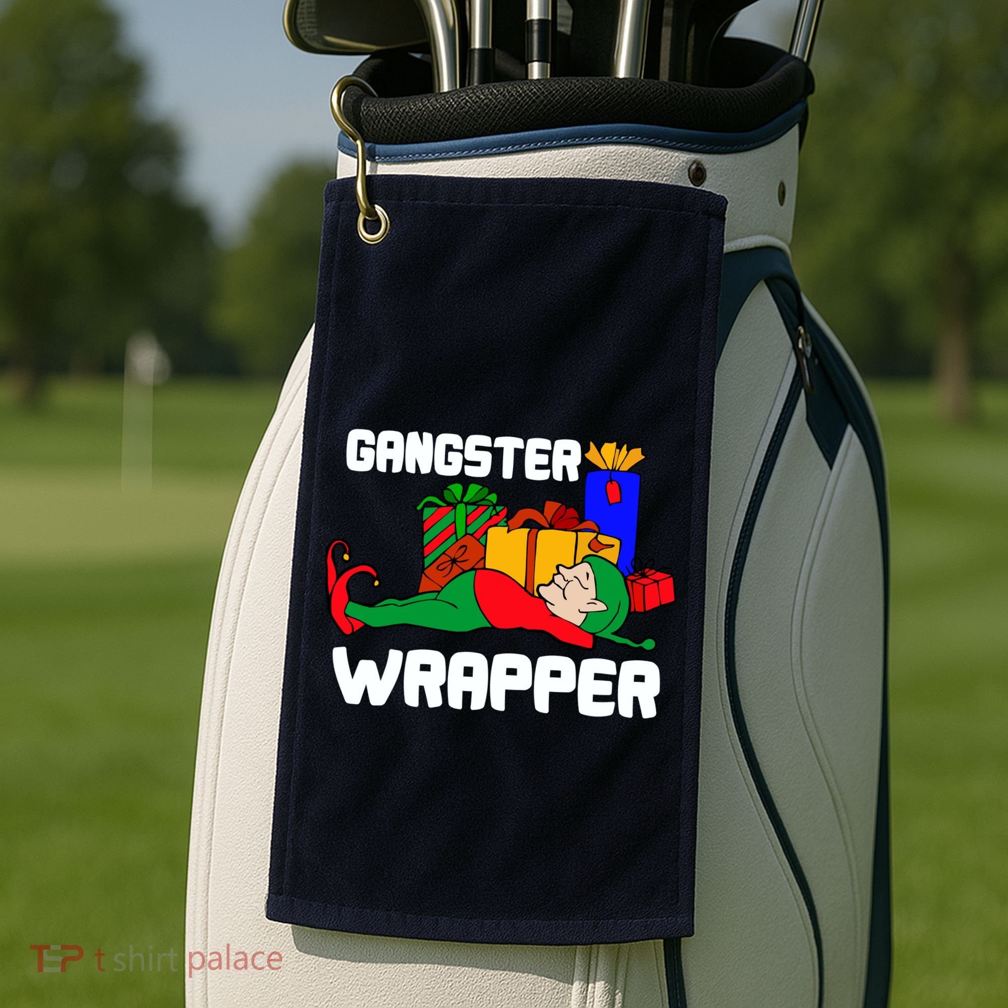 Gangster Wrapper Elf Gift Wrapping Golf Towel