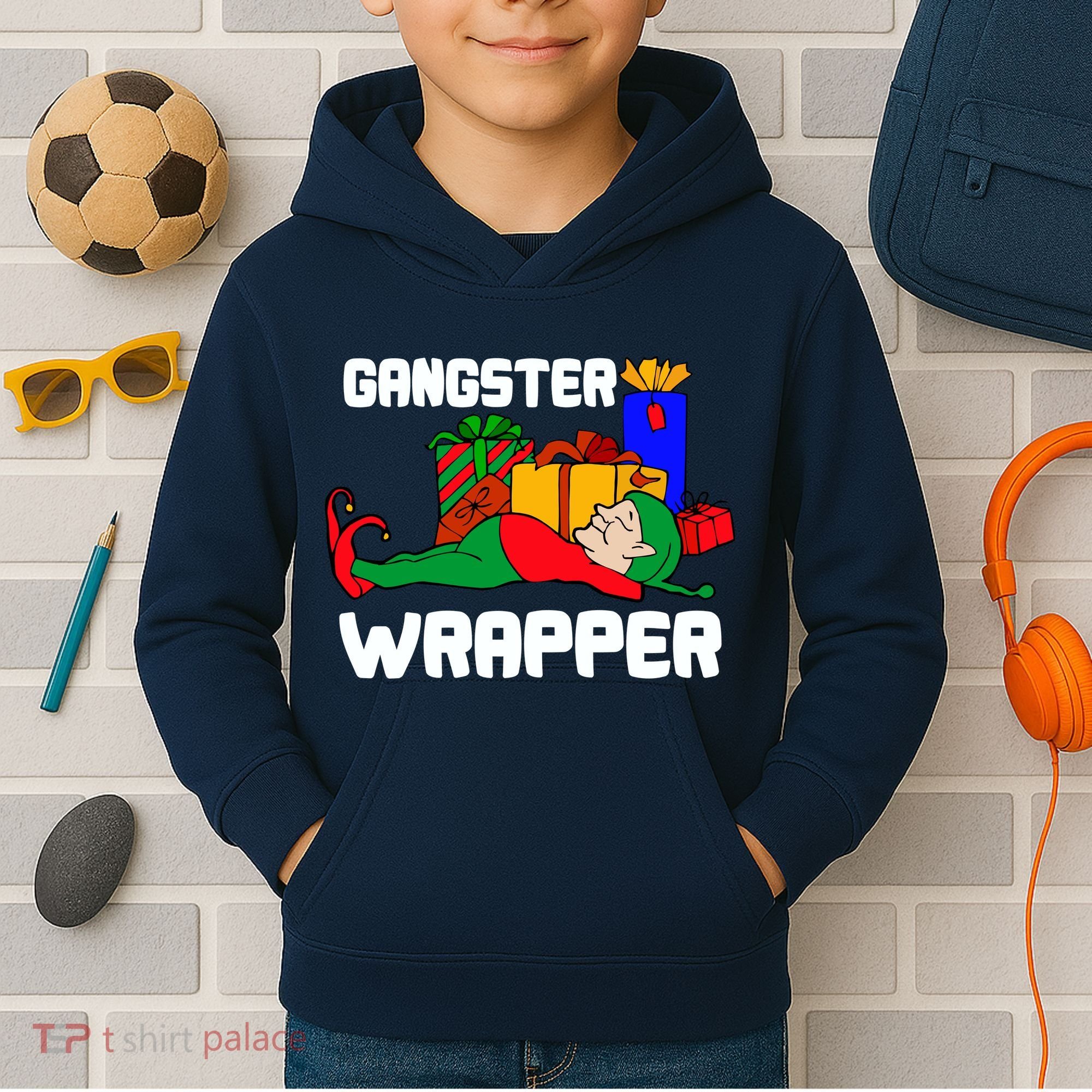 Gangster Wrapper Elf Gift Wrapping Kids Hoodie