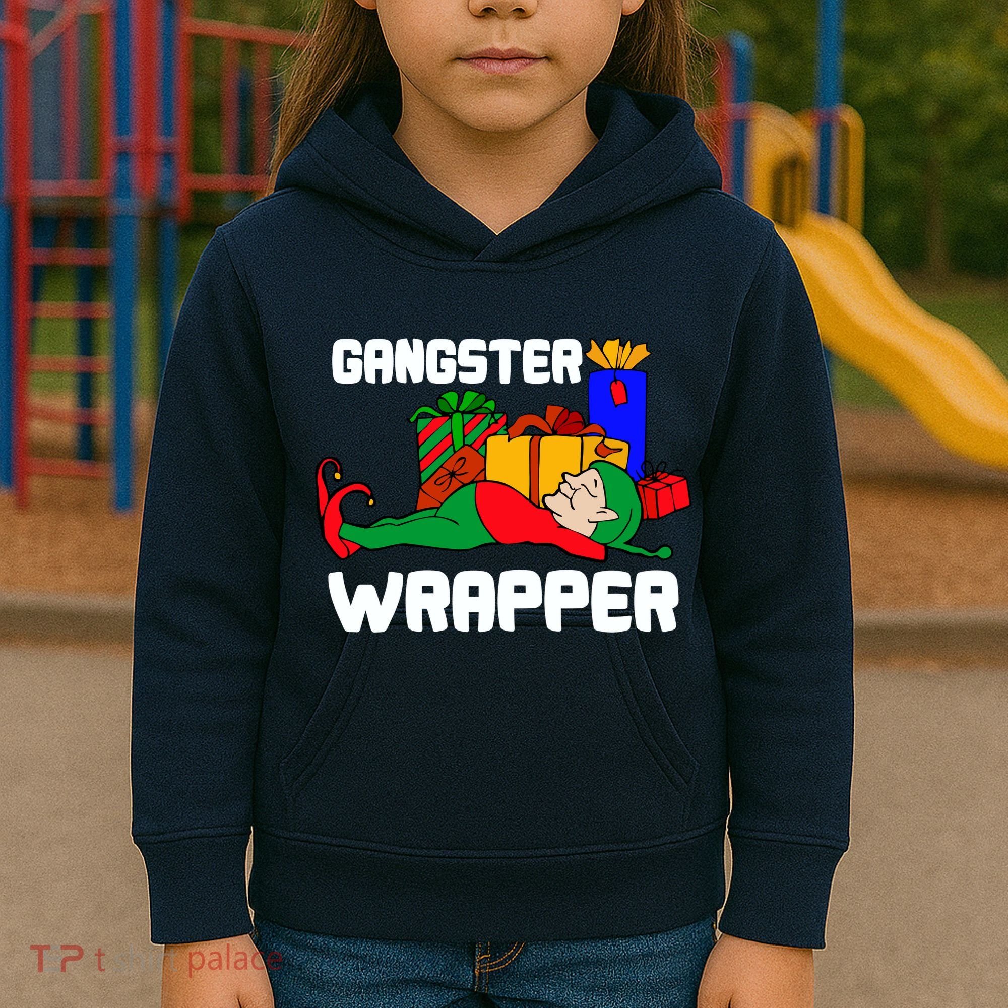 Gangster Wrapper Elf Gift Wrapping Kids Hoodie