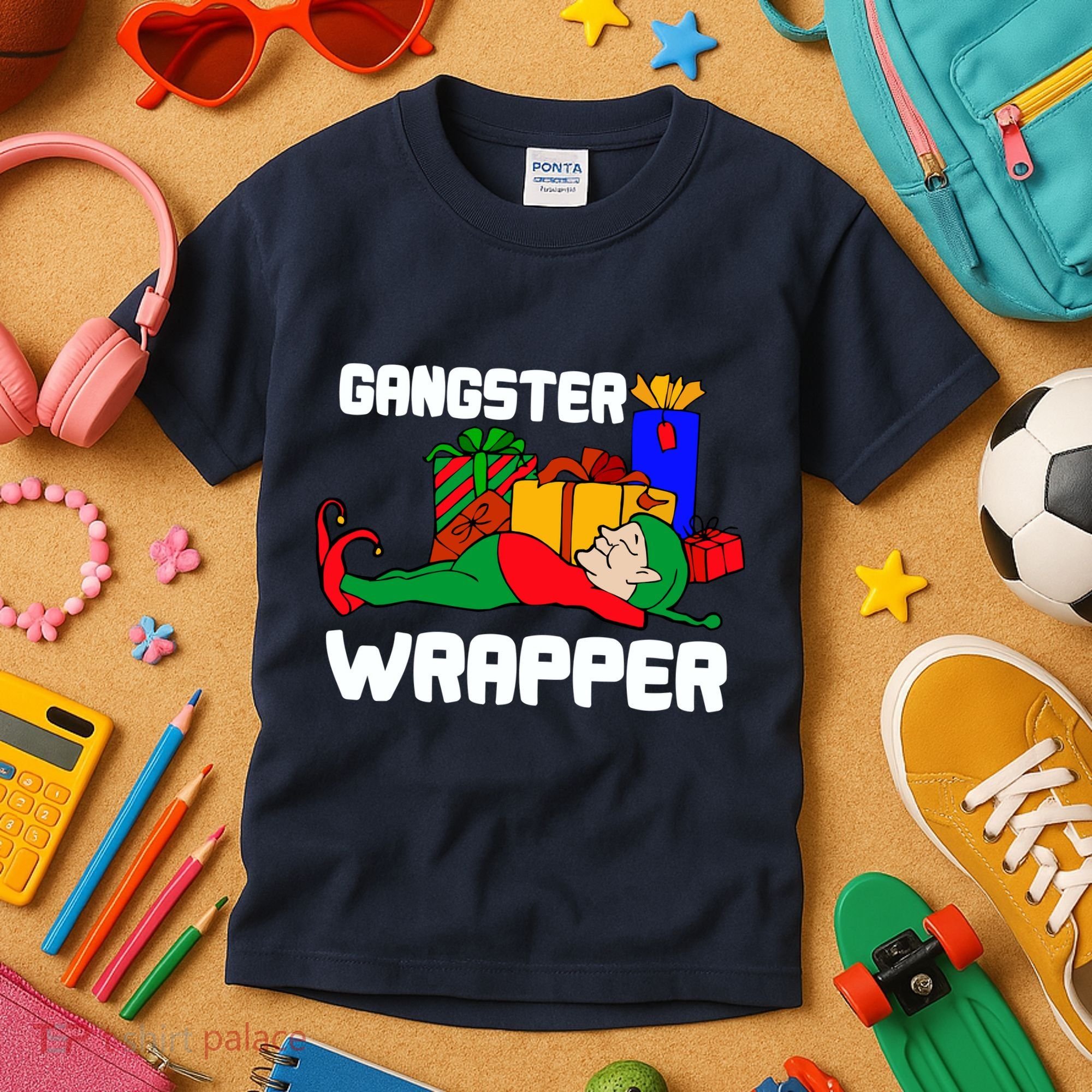 Gangster Wrapper Elf Gift Wrapping Kids T-Shirt