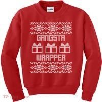 Gangster Wrapper Ugly Christmas Kids Sweatshirt thumb 0