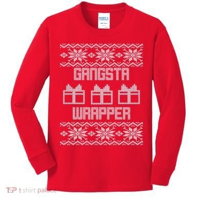Gangster Wrapper Ugly Christmas Kids Long Sleeve Shirt