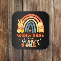 Great Aunt of the Groovy One Rainbow Boho Birthday Party Coaster thumb 0