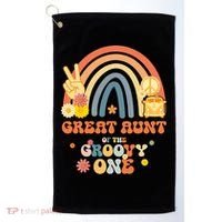 Great Aunt of the Groovy One Rainbow Boho Birthday Party Golf Towel thumb 0