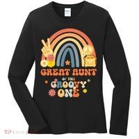 Great Aunt of the Groovy One Rainbow Boho Birthday Party Women's Long Sleeve Shirt thumb 0