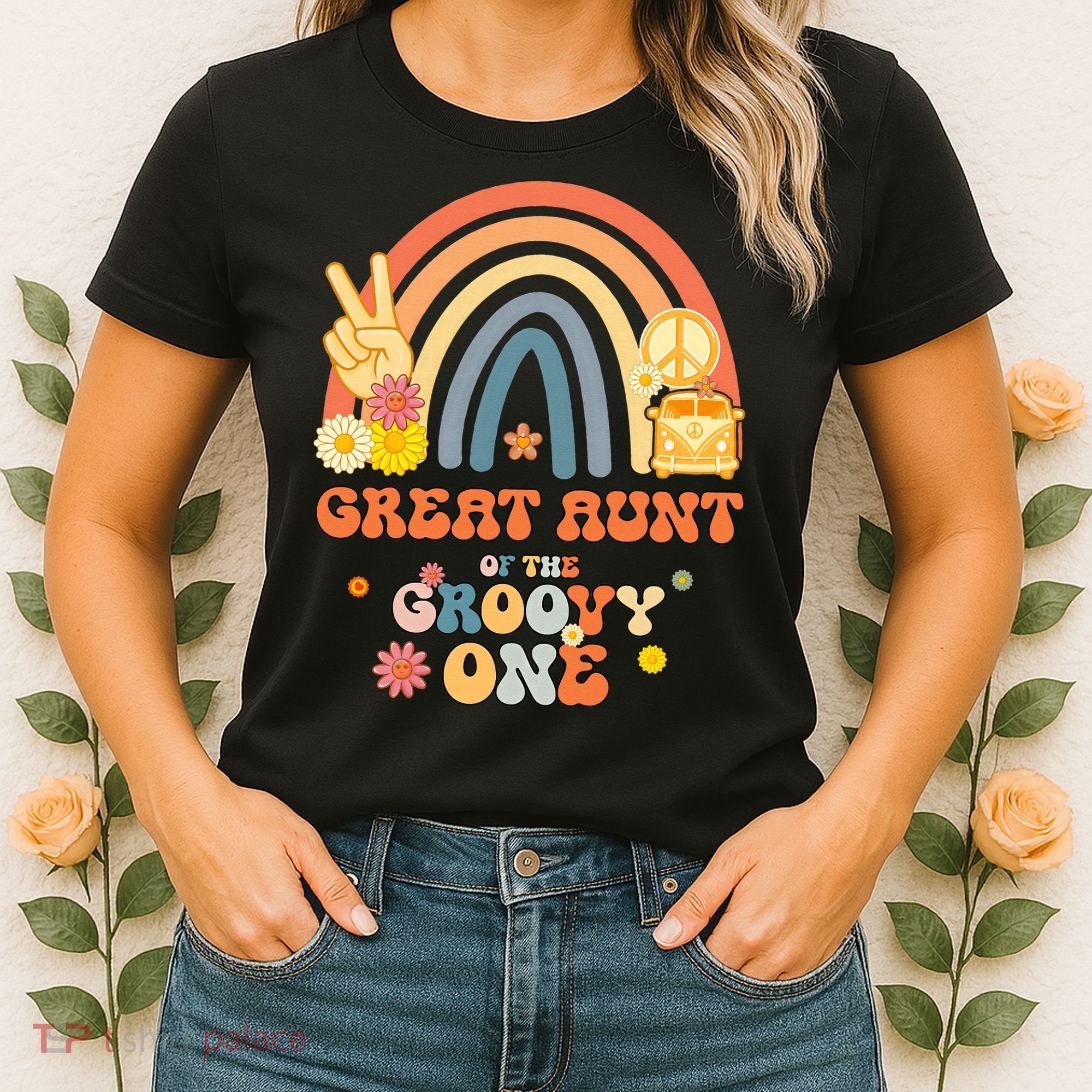 Great Aunt of the Groovy One Rainbow Boho Birthday Party Women's T-Shirt