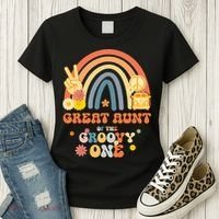 Great Aunt of the Groovy One Rainbow Boho Birthday Party Women's T-Shirt thumb 3