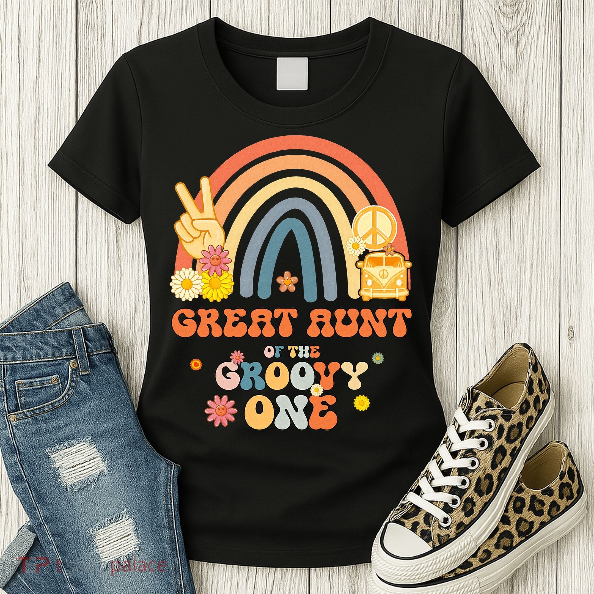 Great Aunt of the Groovy One Rainbow Boho Birthday Party Women's T-Shirt