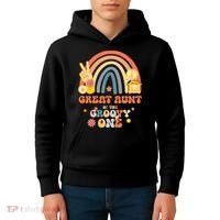 Great Aunt of the Groovy One Rainbow Boho Birthday Party Kids Hoodie thumb 4