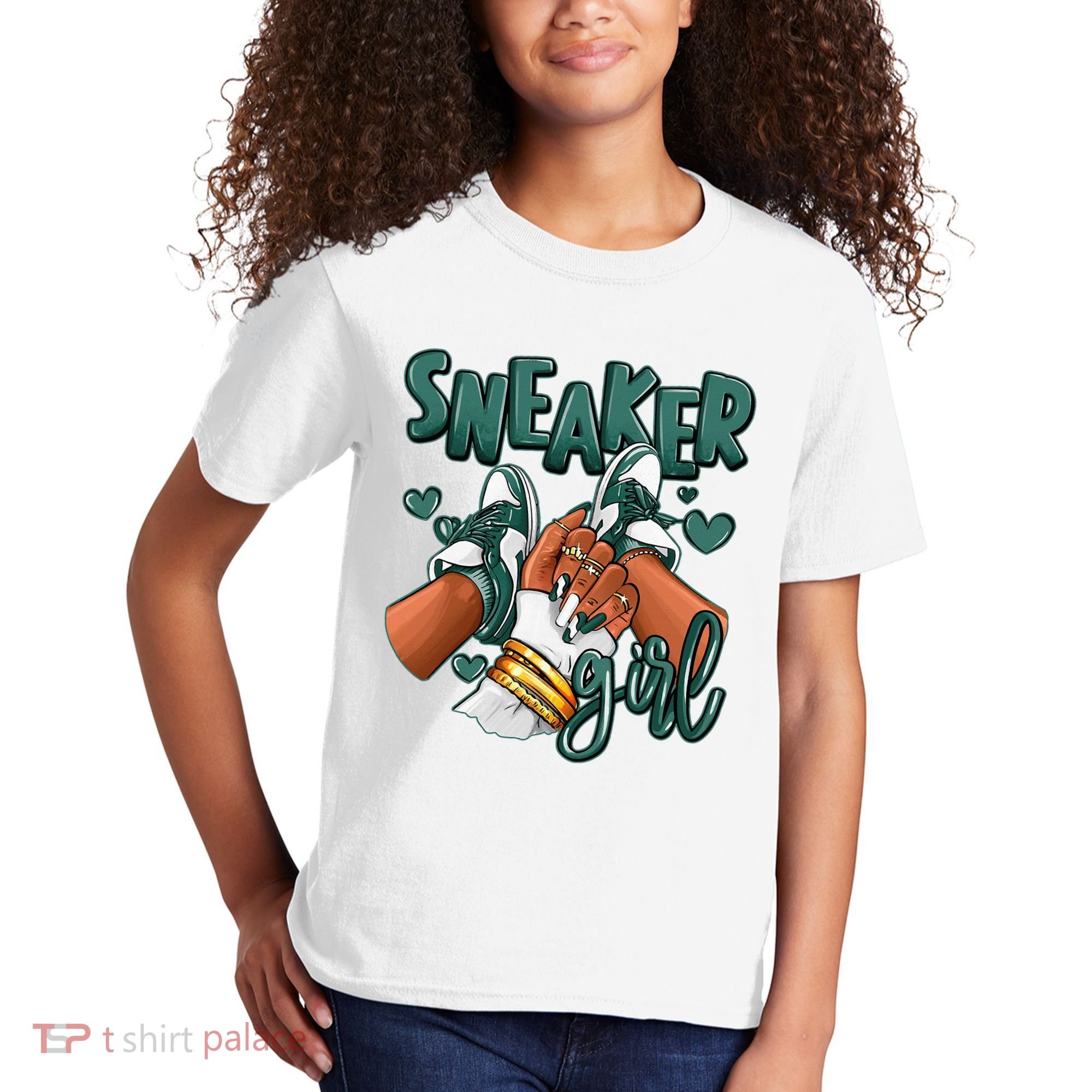 Girl Afro Oxidized Green 4s Matching Kids T-Shirt
