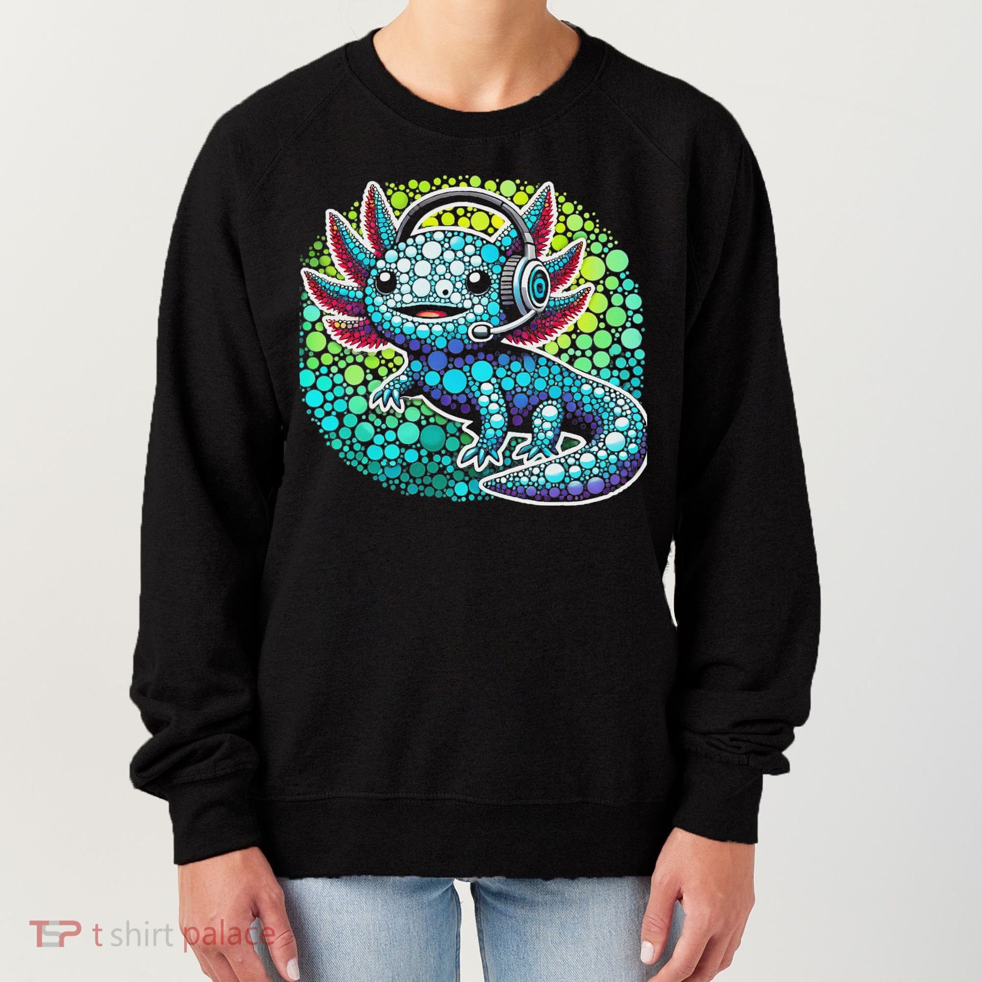Gamer Axolotl Polka Dot Video Games Day Headphone Women's Sweatshirt