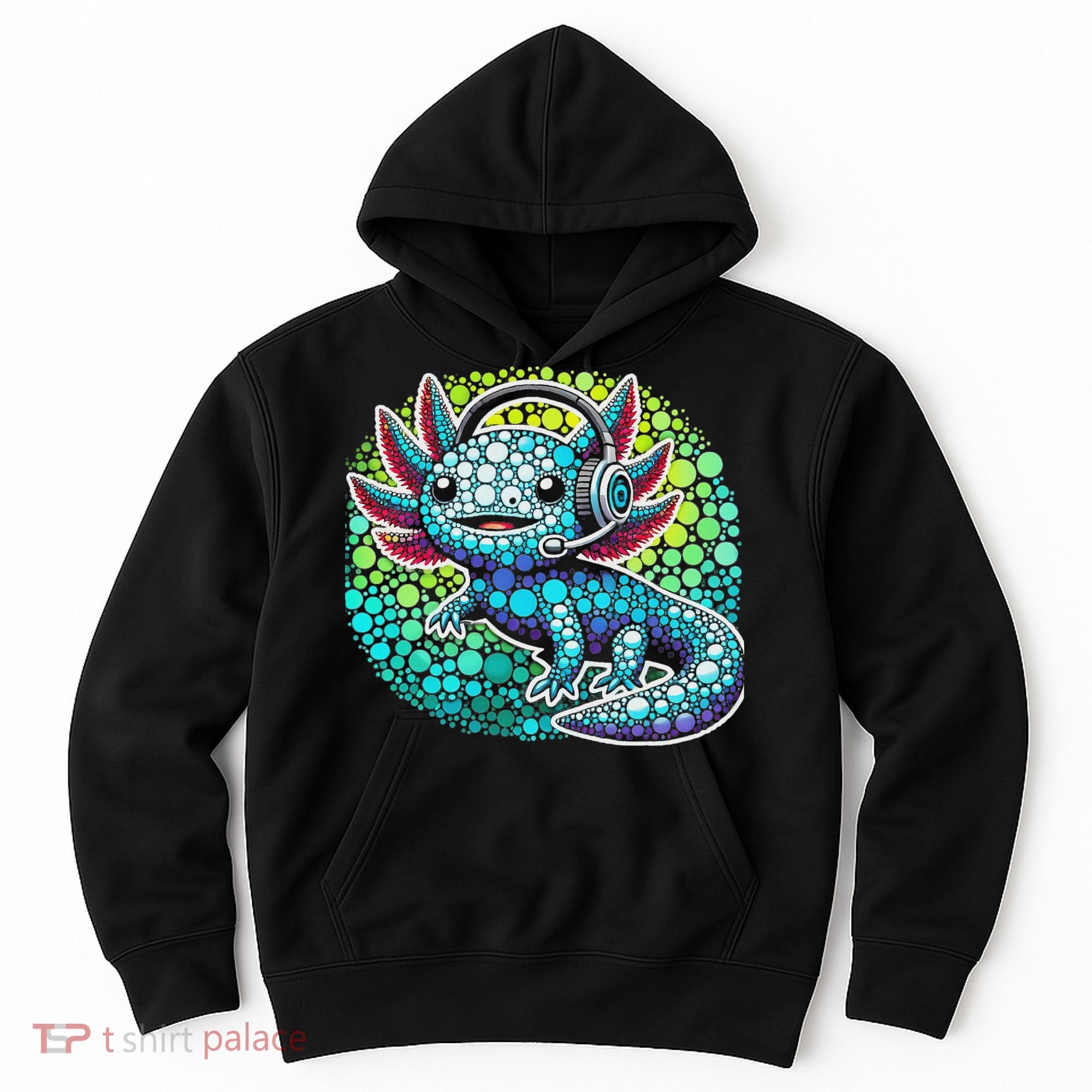 Gamer Axolotl Polka Dot Video Games Day Headphone Hoodie