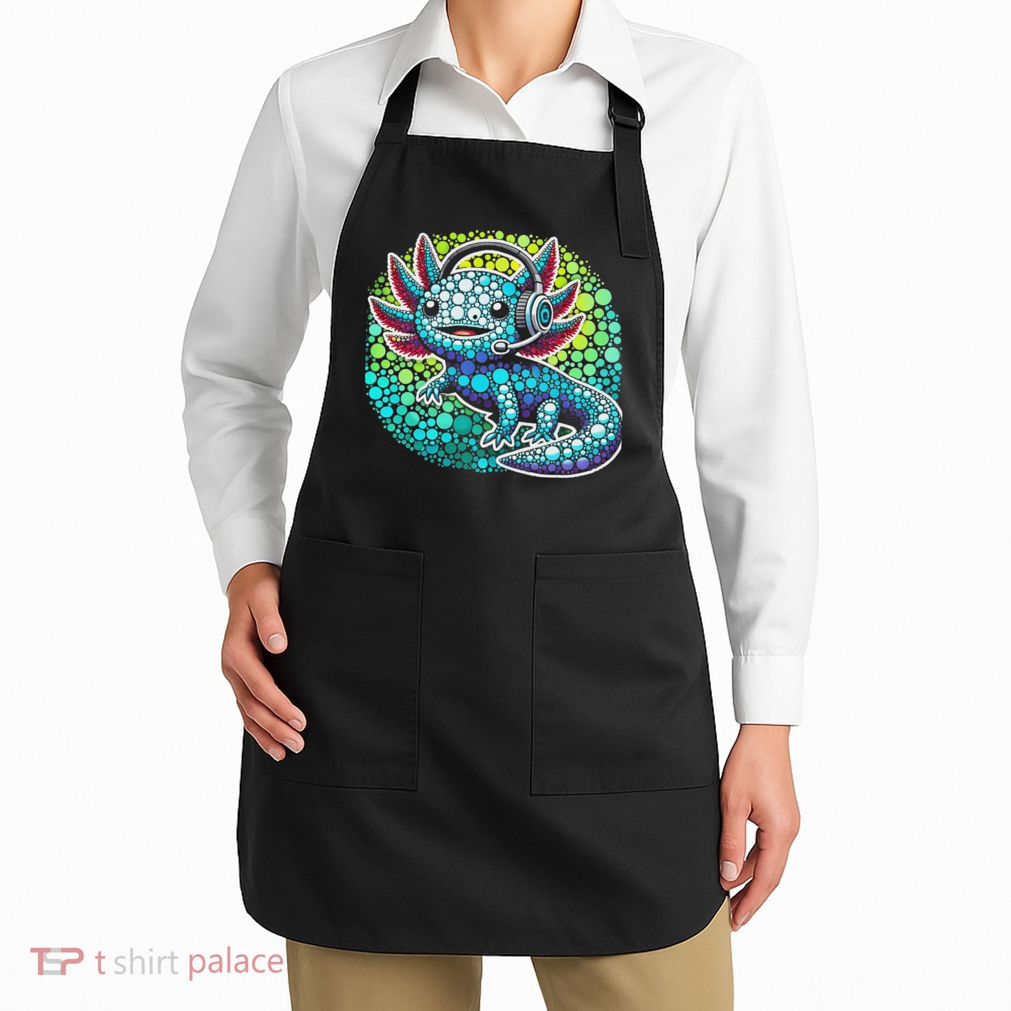 Gamer Axolotl Polka Dot Video Games Day Headphone Apron