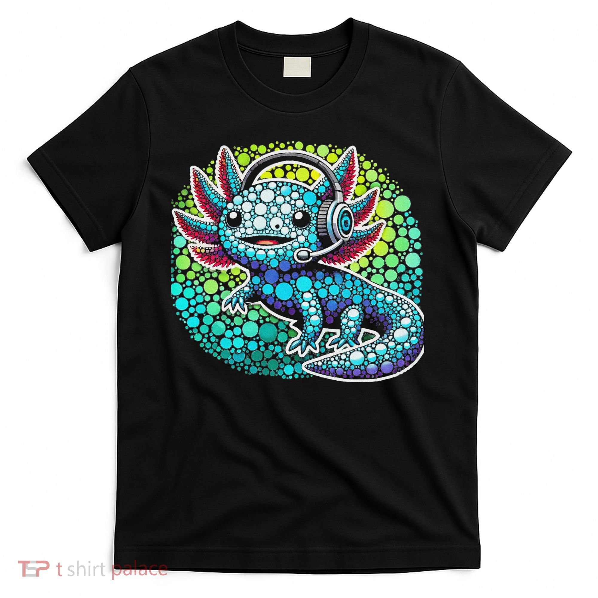 Gamer Axolotl Polka Dot Video Games Day Headphone T-Shirt