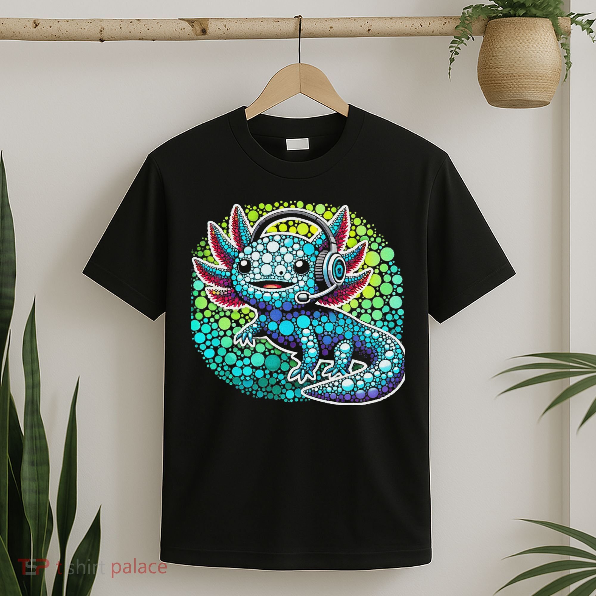 Gamer Axolotl Polka Dot Video Games Day Headphone T-Shirt