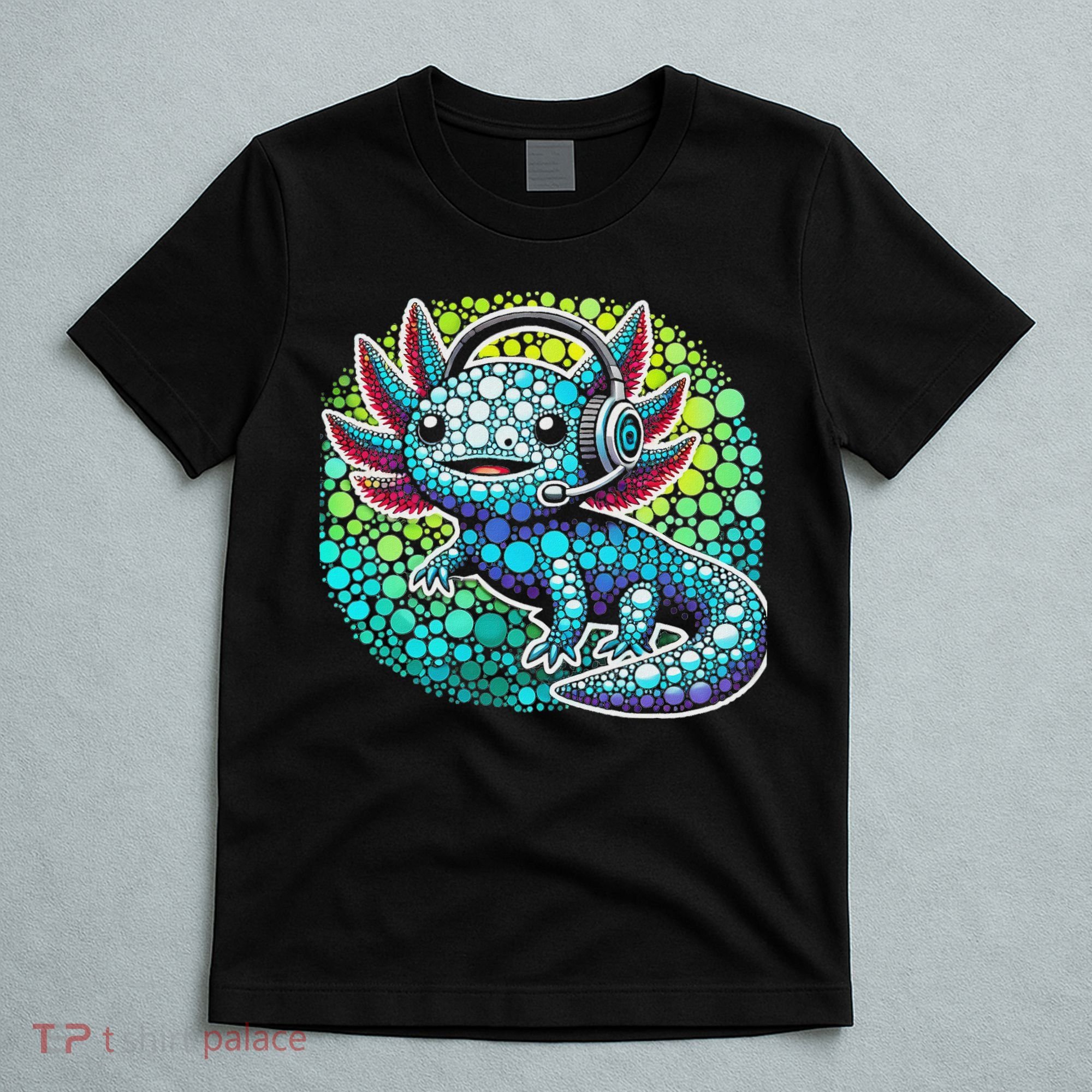 Gamer Axolotl Polka Dot Video Games Day Headphone T-Shirt