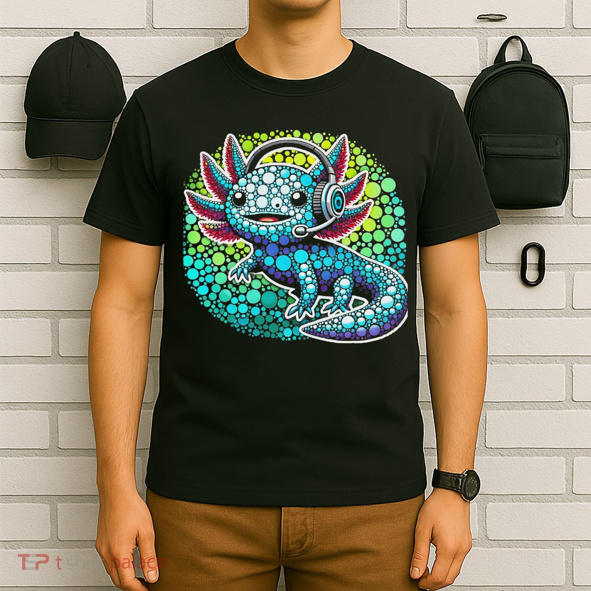 Gamer Axolotl Polka Dot Video Games Day Headphone T-Shirt