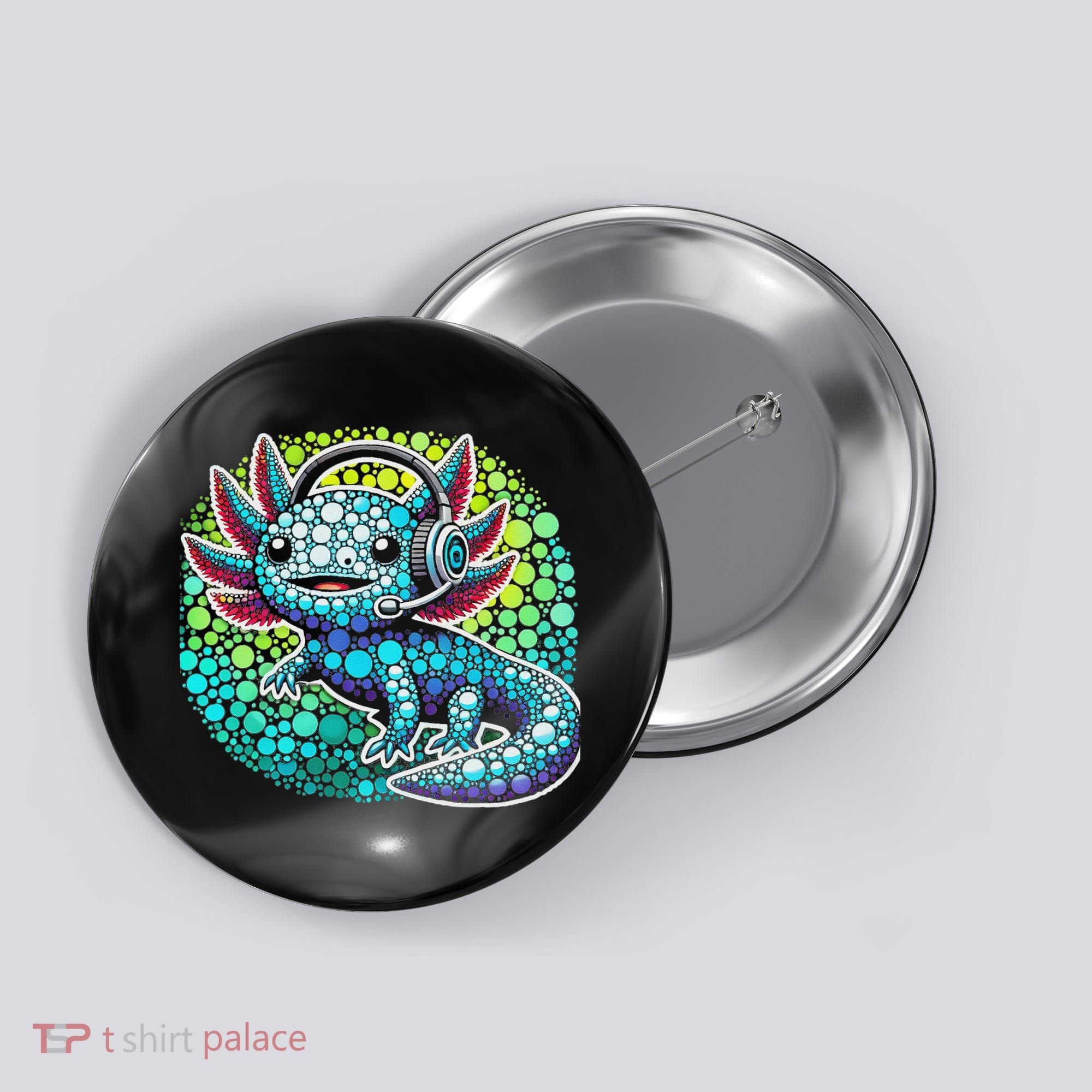 Gamer Axolotl Polka Dot Video Games Day Headphone Button