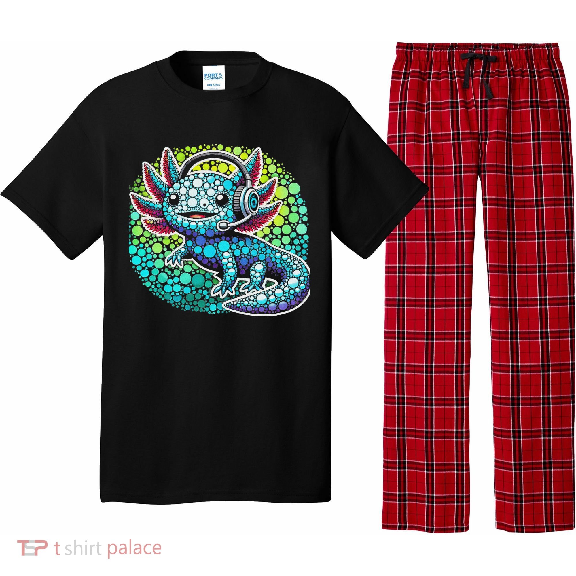 Gamer Axolotl Polka Dot Video Games Day Headphone Pajama Set