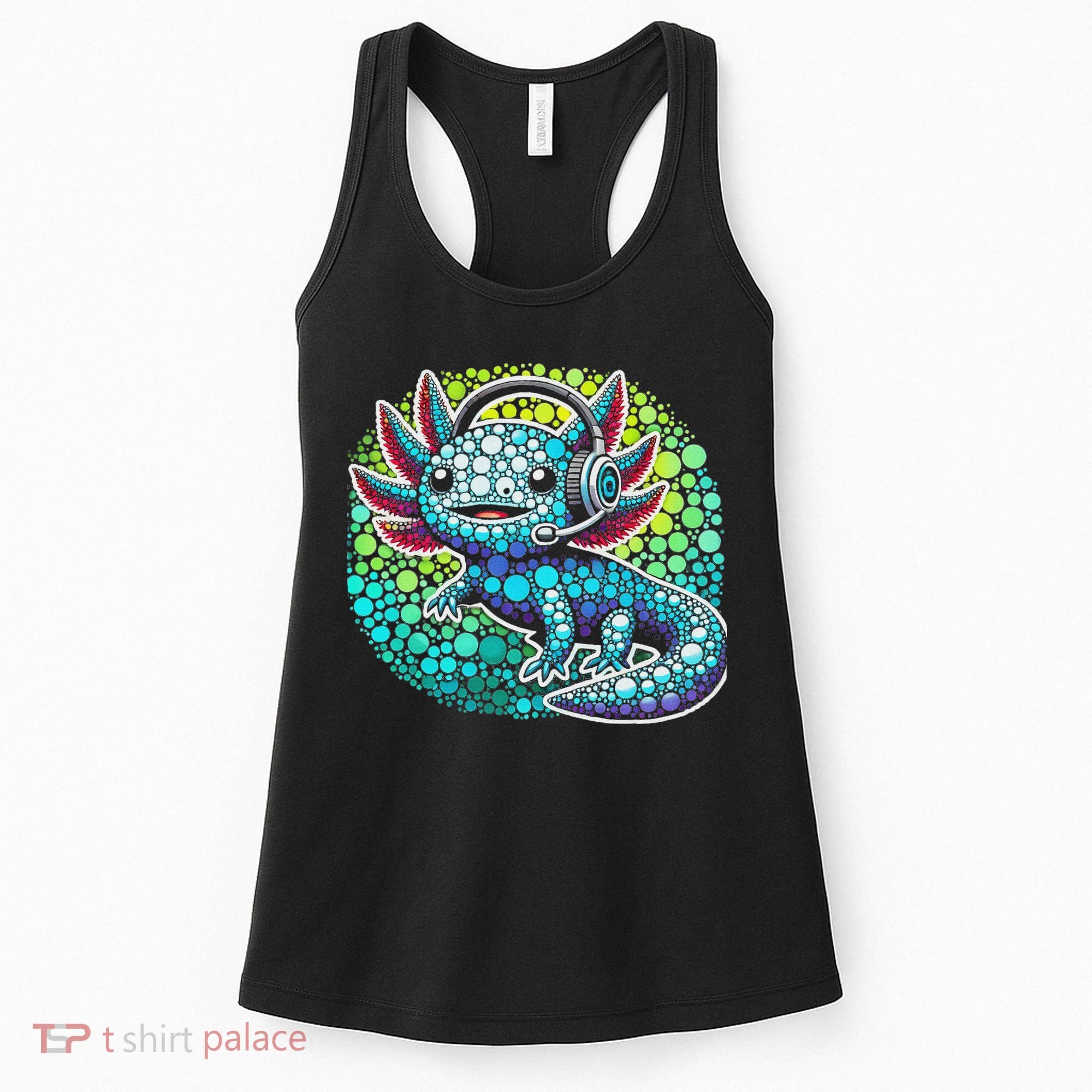 Gamer Axolotl Polka Dot Video Games Day Headphone Women's Tank Top