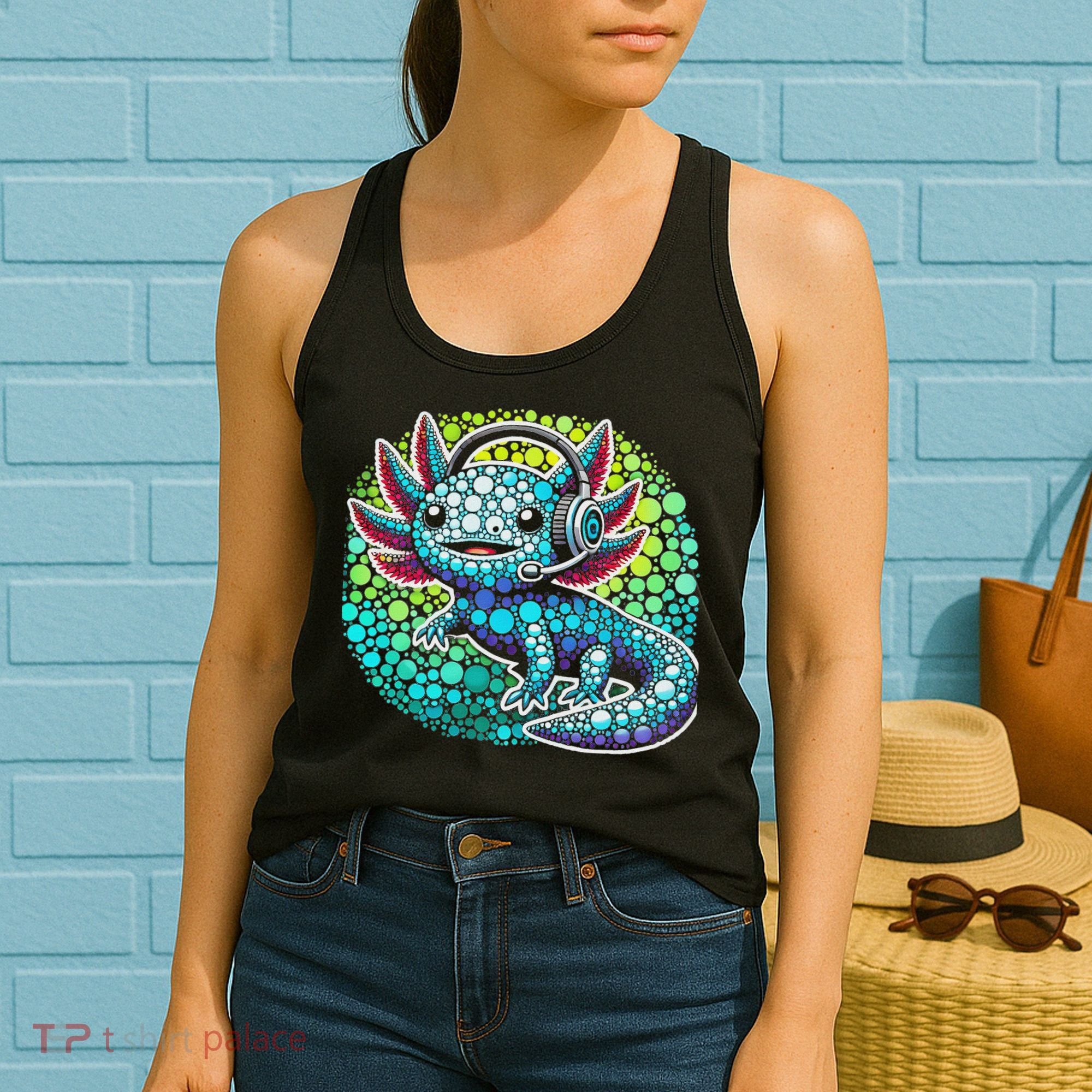 Gamer Axolotl Polka Dot Video Games Day Headphone Women's Tank Top