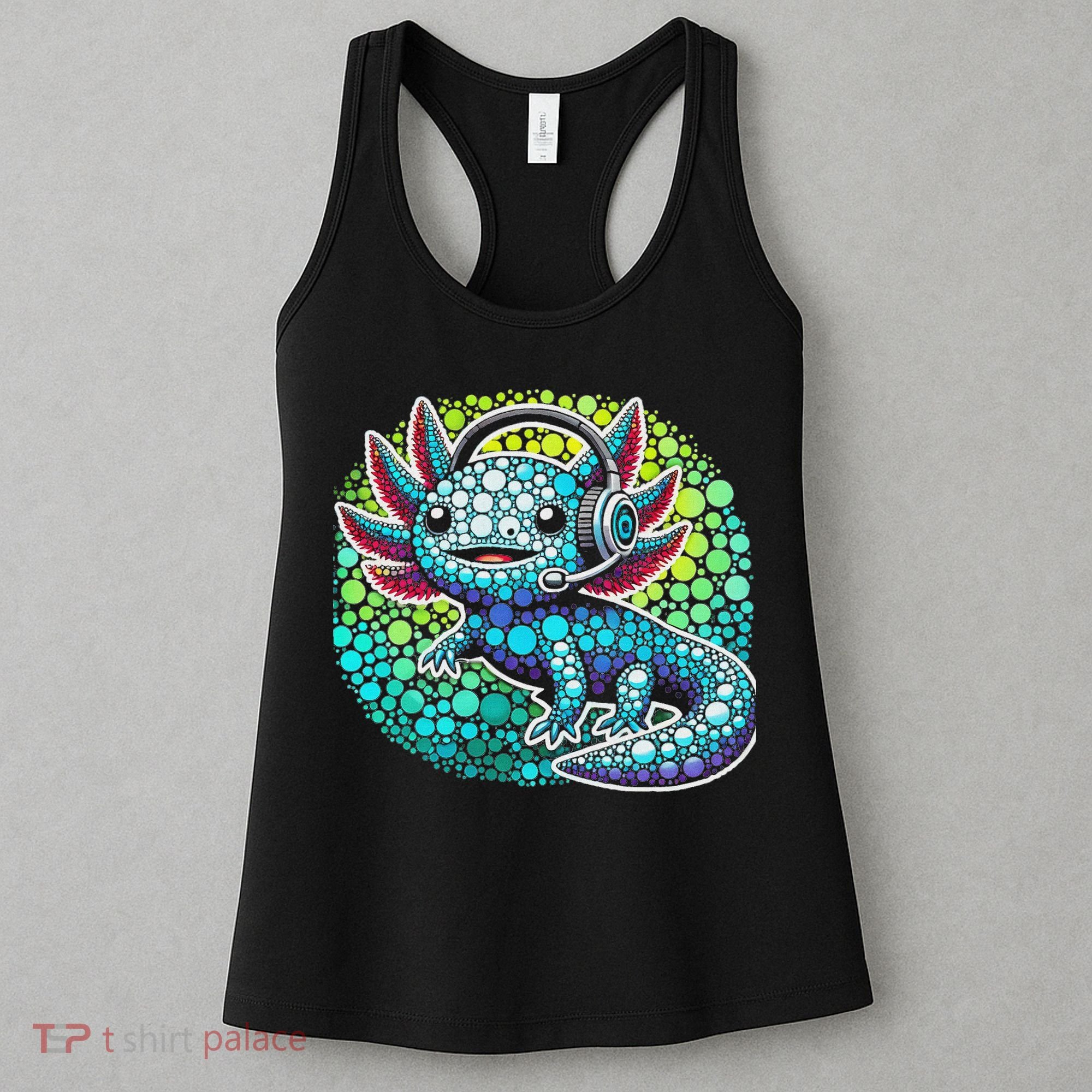 Gamer Axolotl Polka Dot Video Games Day Headphone Women's Tank Top