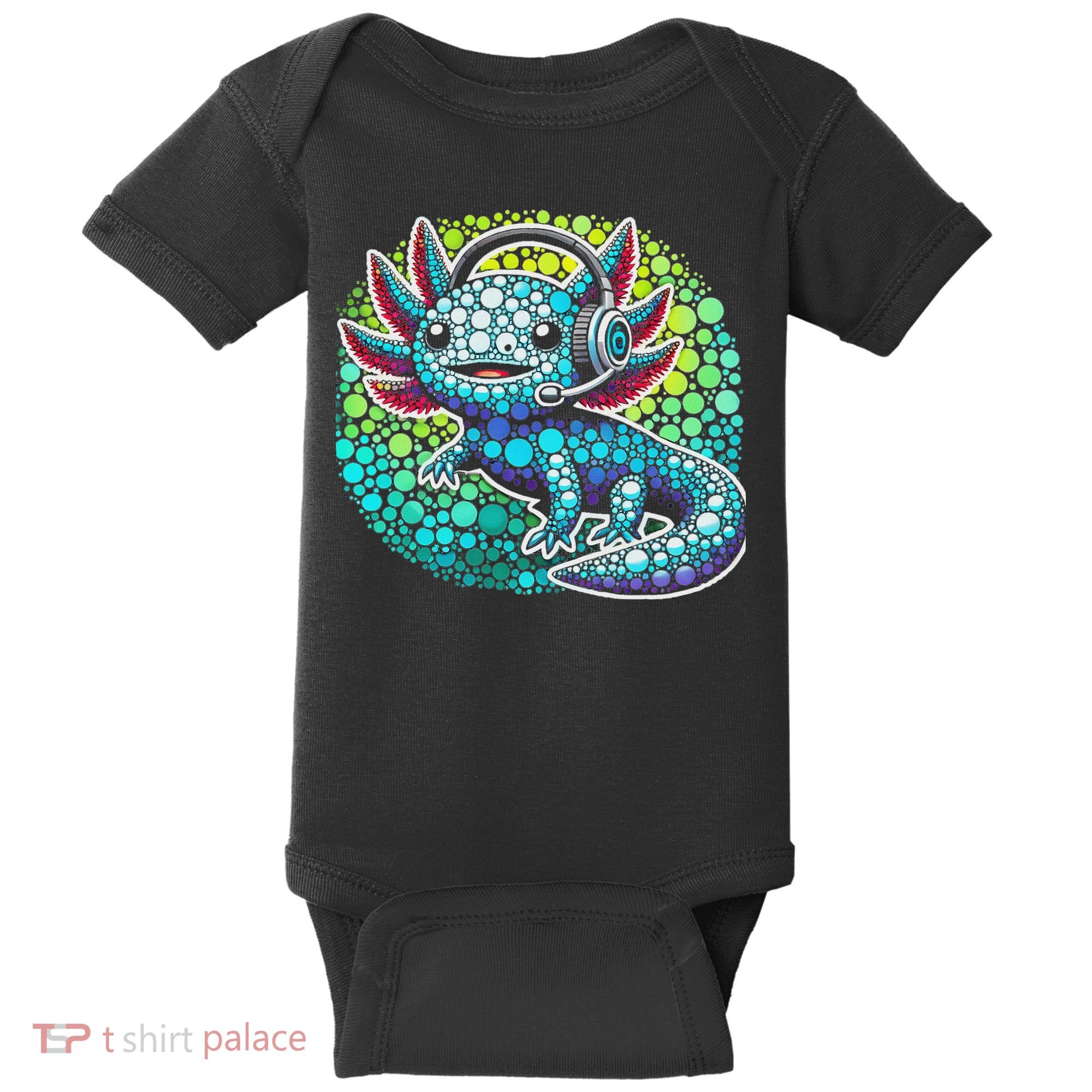 Gamer Axolotl Polka Dot Video Games Day Headphone Baby Bodysuit