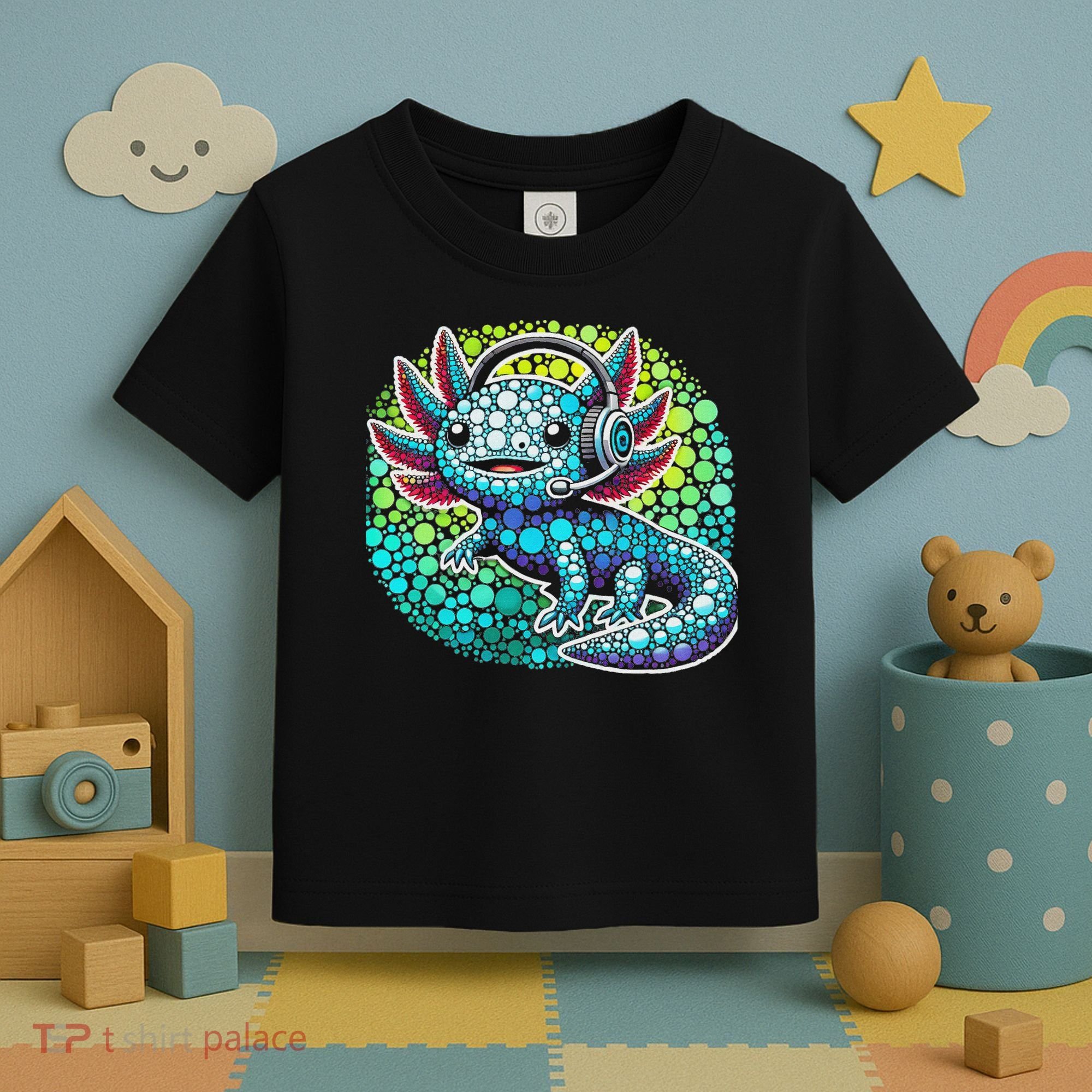 Gamer Axolotl Polka Dot Video Games Day Headphone Toddler T-Shirt