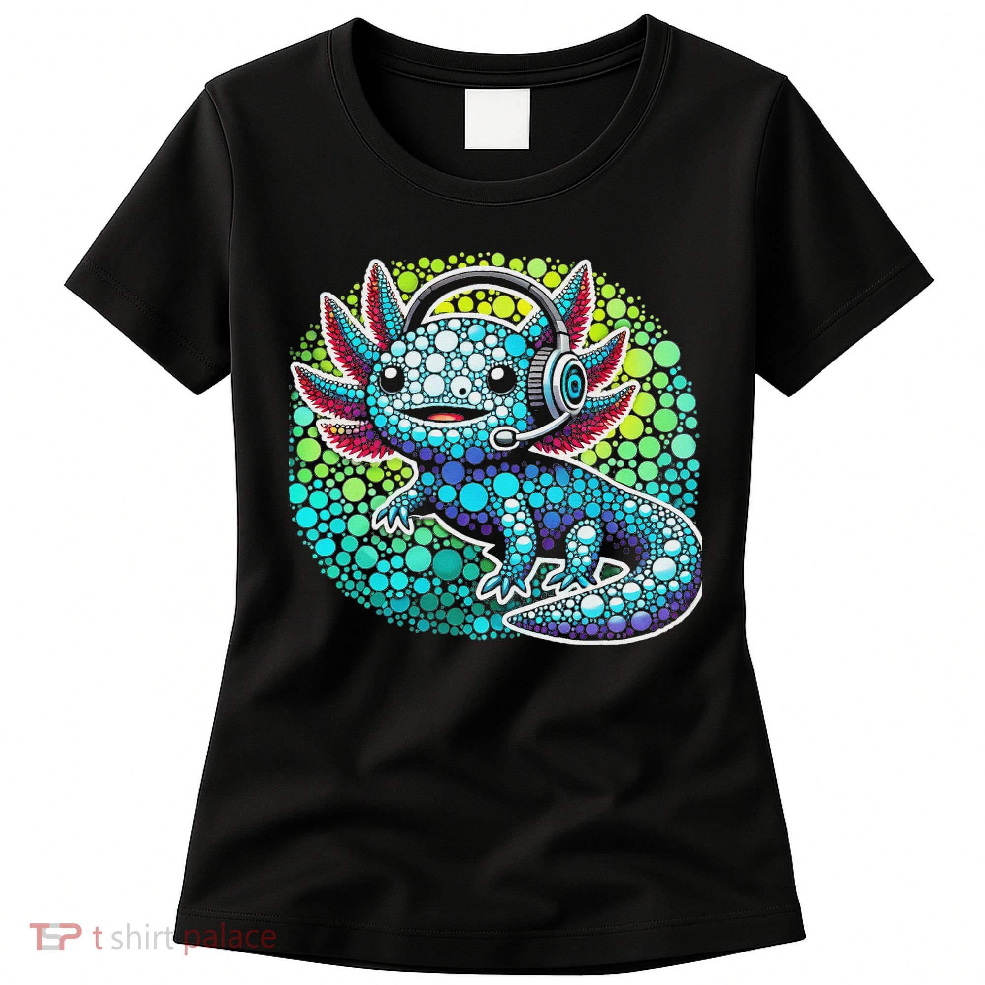 Gamer Axolotl Polka Dot Video Games Day Headphone Women's T-Shirt