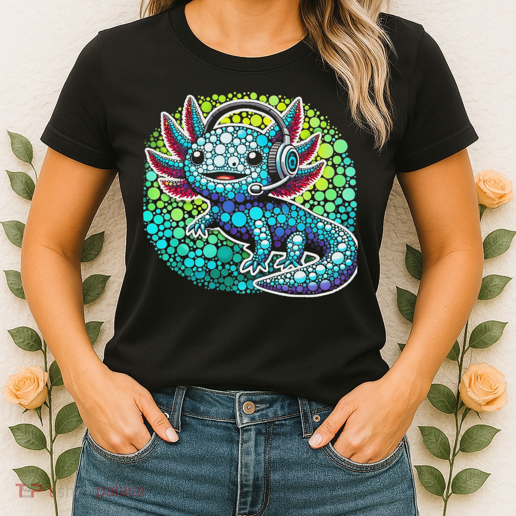 Gamer Axolotl Polka Dot Video Games Day Headphone Women's T-Shirt