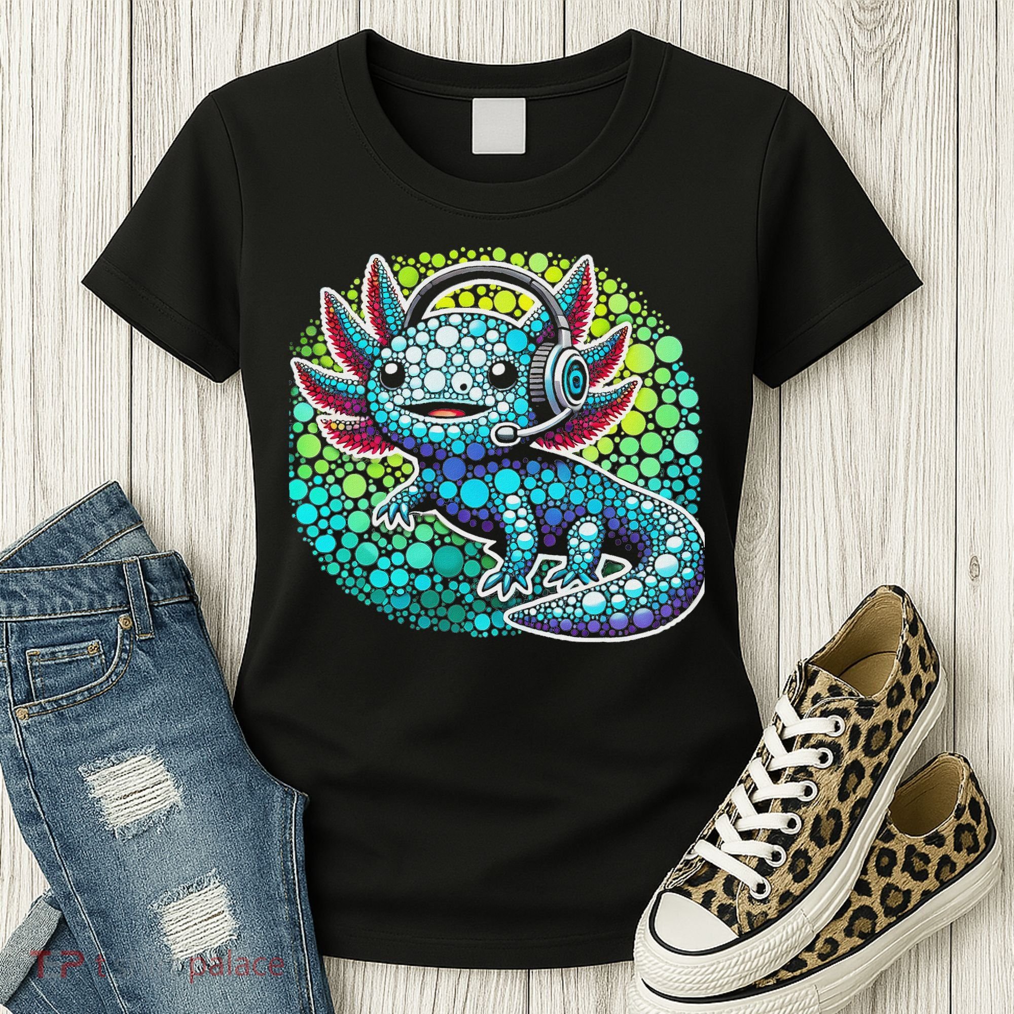 Gamer Axolotl Polka Dot Video Games Day Headphone Women's T-Shirt