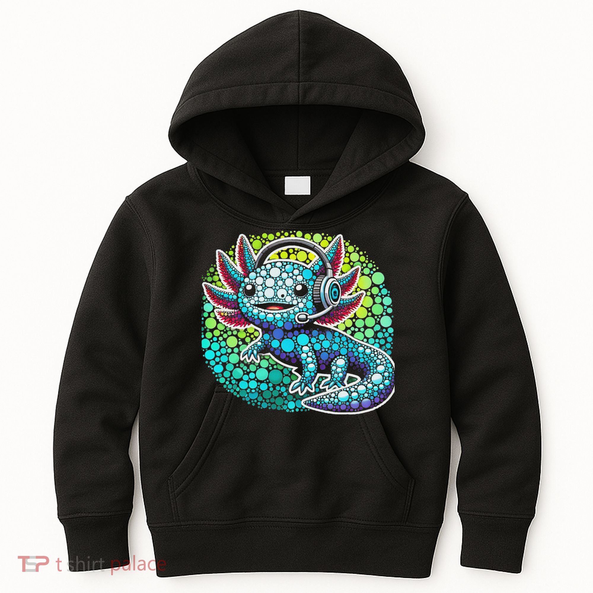 Gamer Axolotl Polka Dot Video Games Day Headphone Kids Hoodie