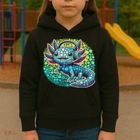 Gamer Axolotl Polka Dot Video Games Day Headphone Kids Hoodie thumb 3