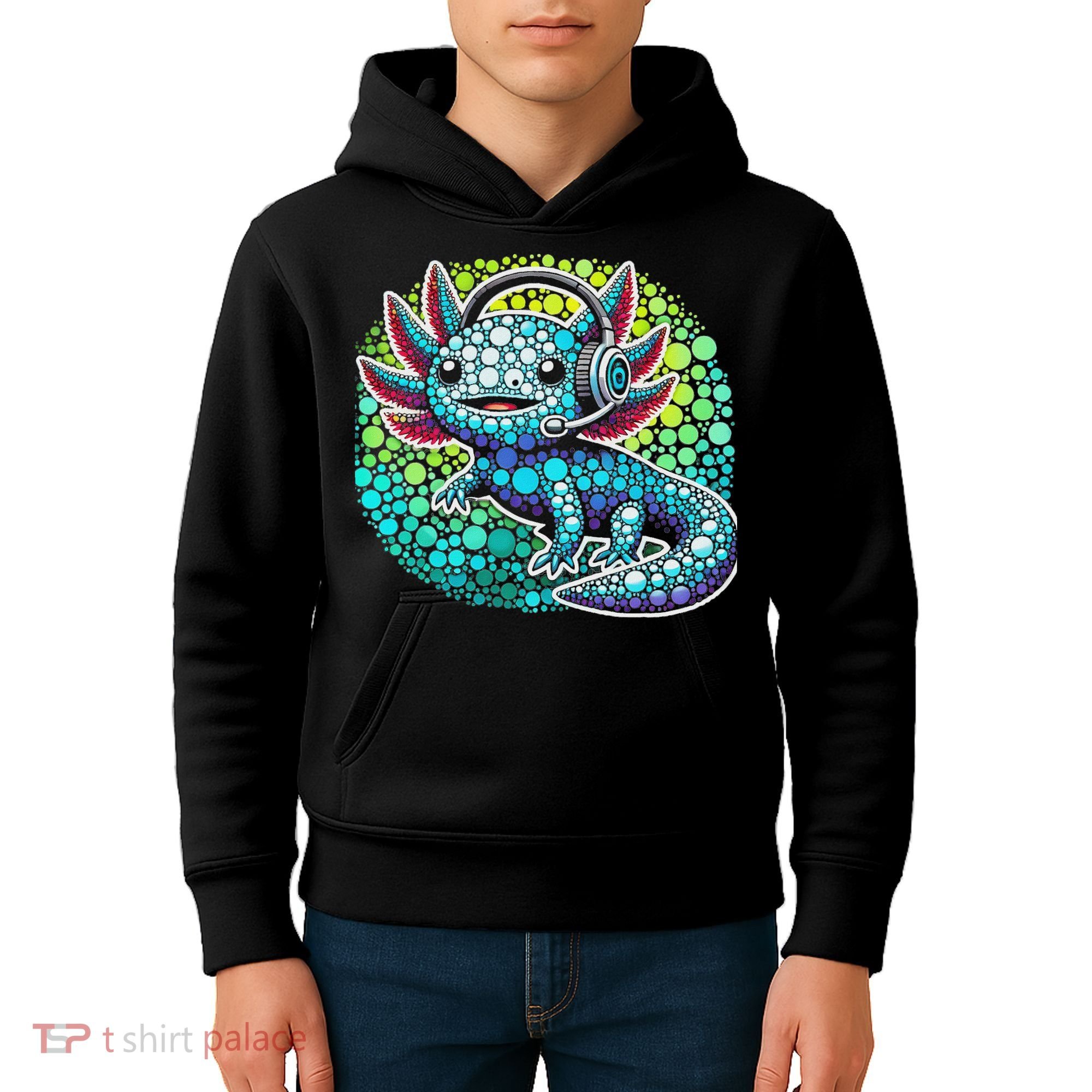 Gamer Axolotl Polka Dot Video Games Day Headphone Kids Hoodie