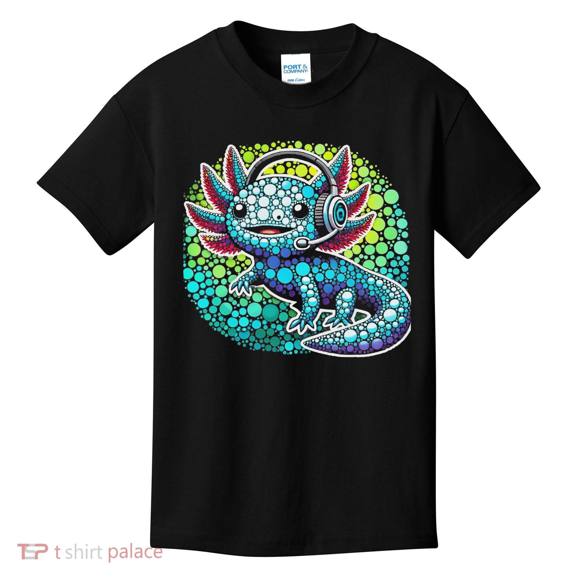 Gamer Axolotl Polka Dot Video Games Day Headphone Kids T-Shirt