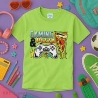 Gaming And Pizza Lover Fan Kids T-Shirt thumb 3