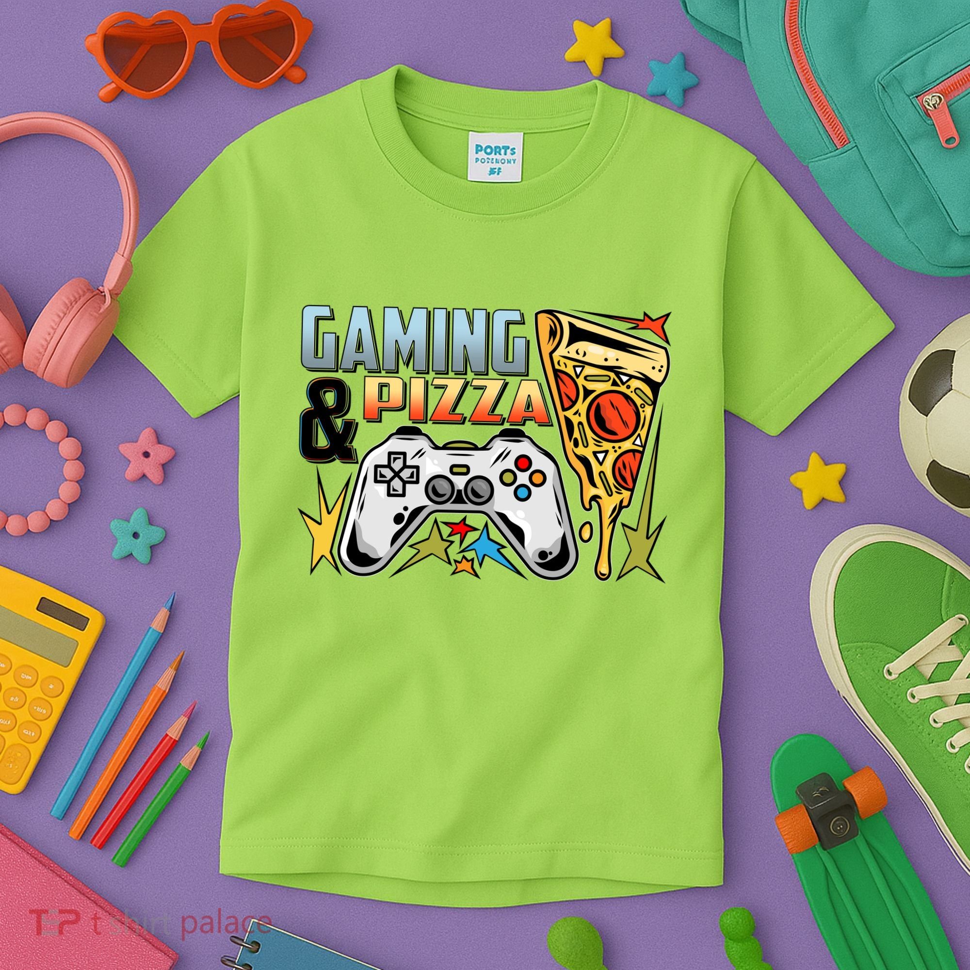 Gaming And Pizza Lover Fan Kids T-Shirt