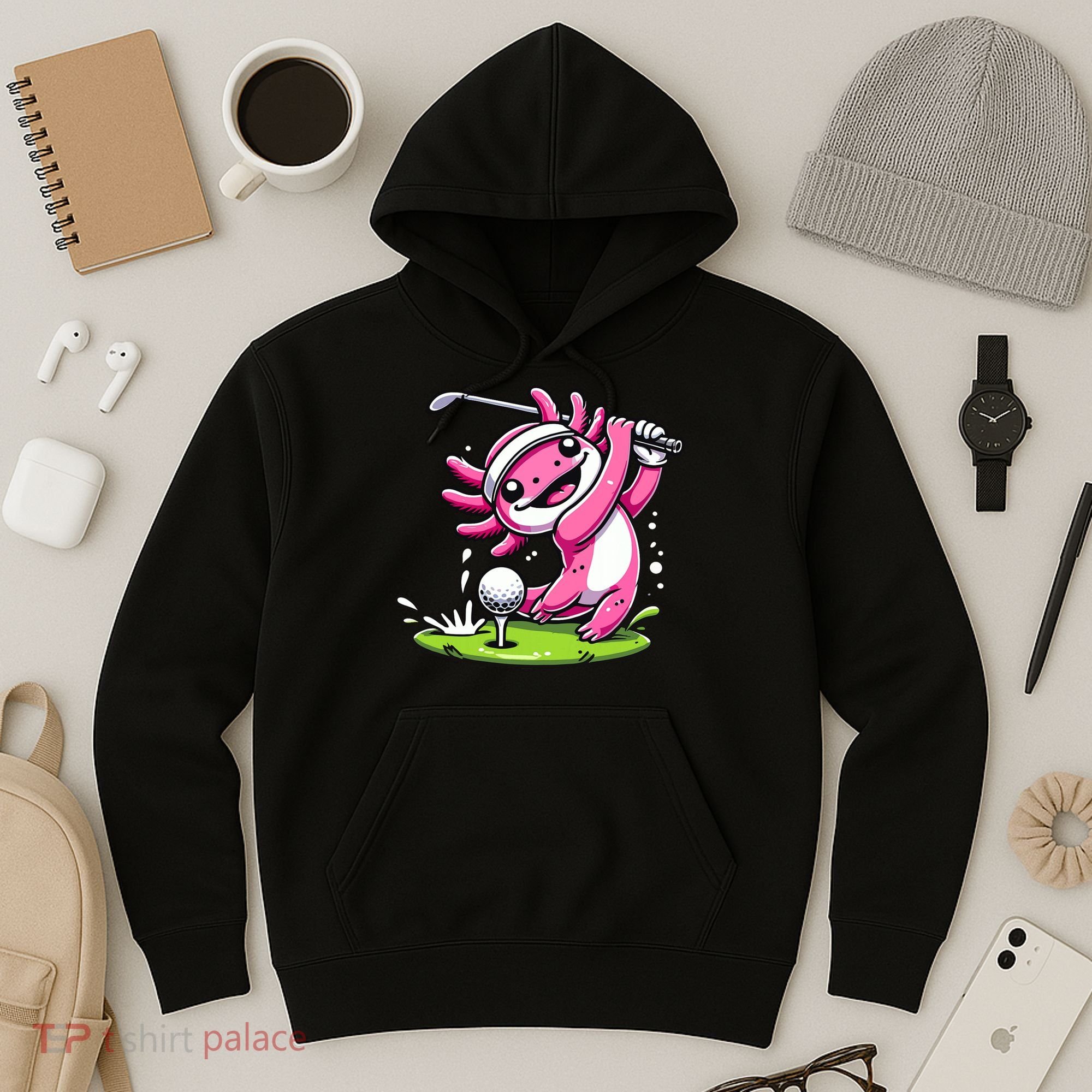 Golfer Axolotl Playing Golf, Golf Player Sports Hoodie