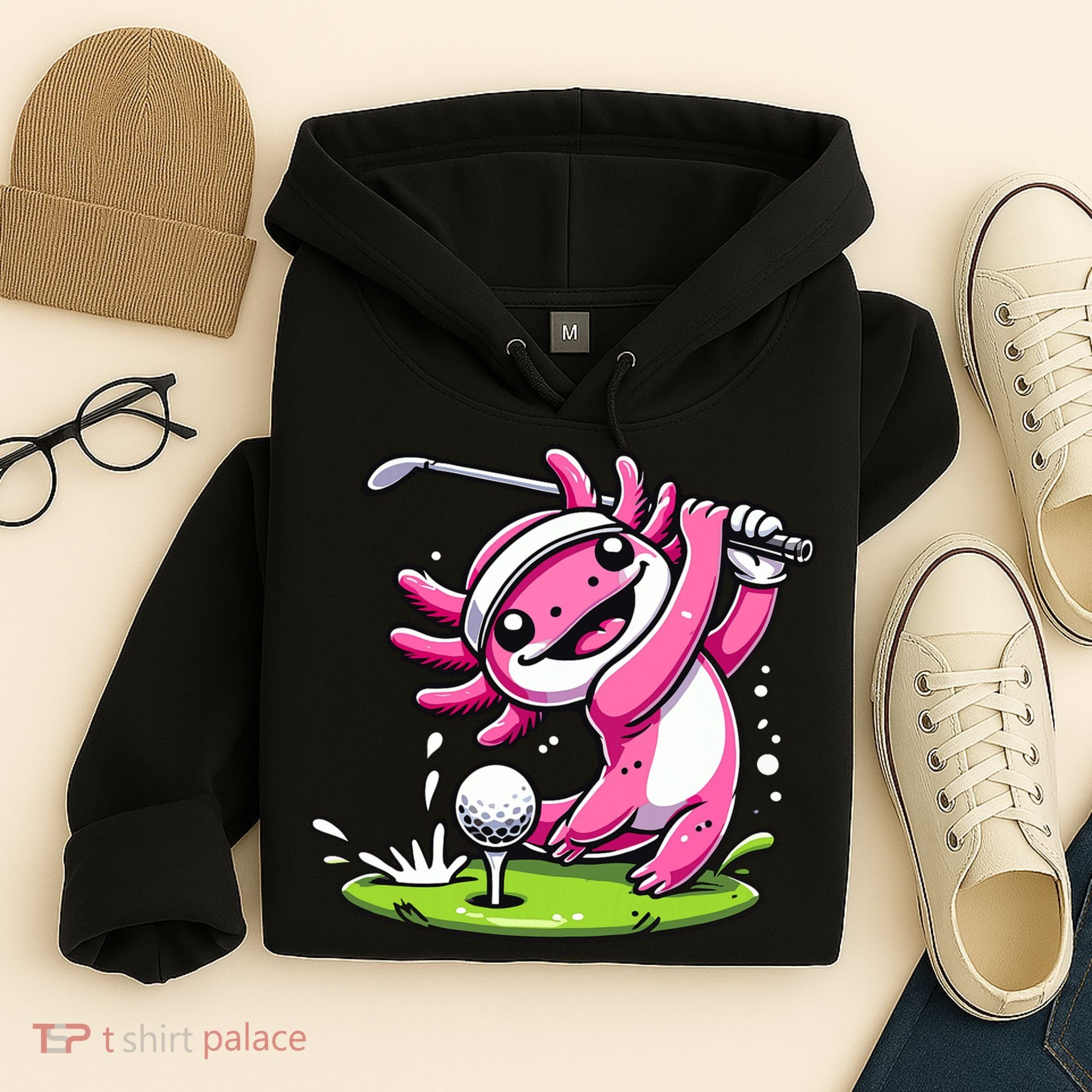 Golfer Axolotl Playing Golf, Golf Player Sports Hoodie