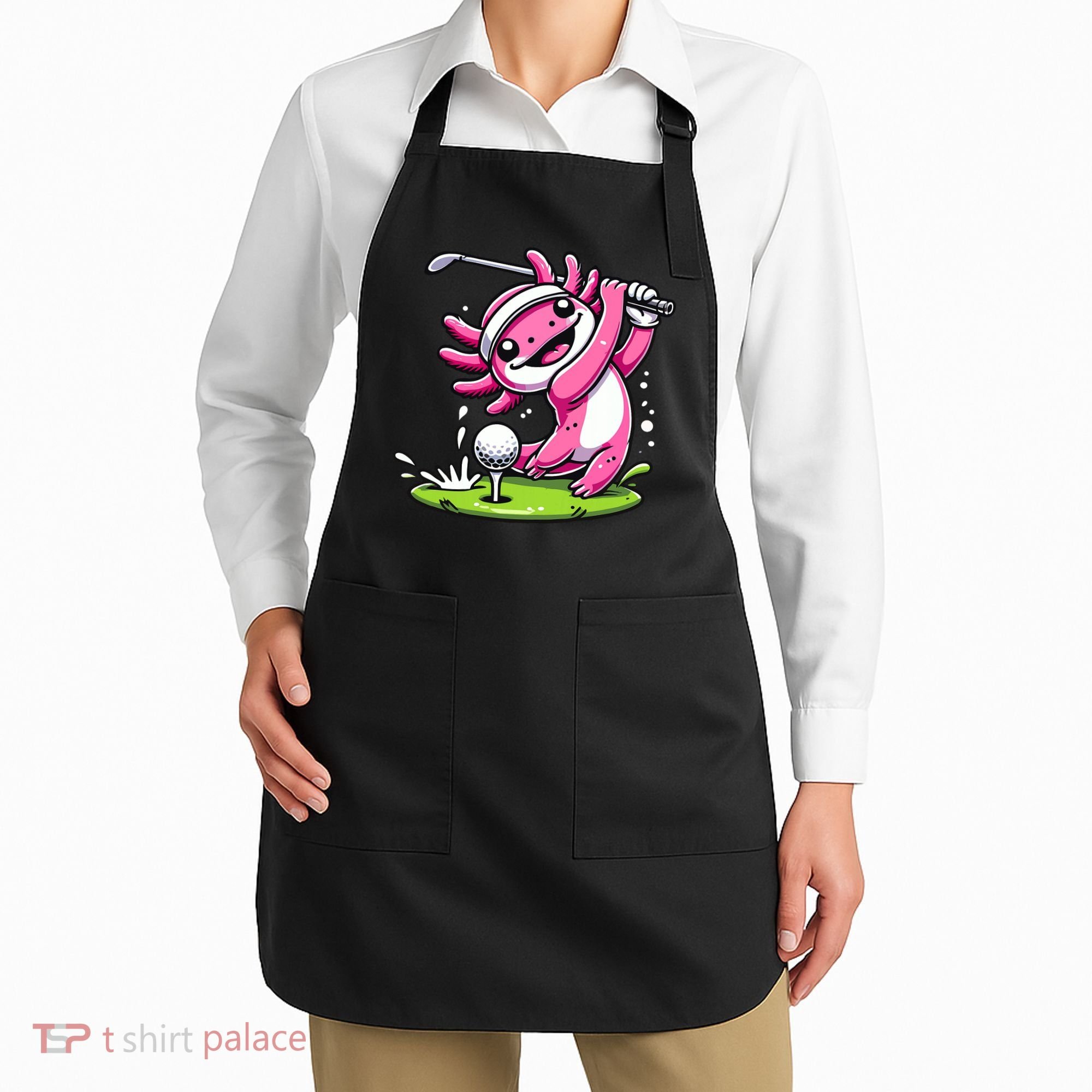 Golfer Axolotl Playing Golf, Golf Player Sports Apron